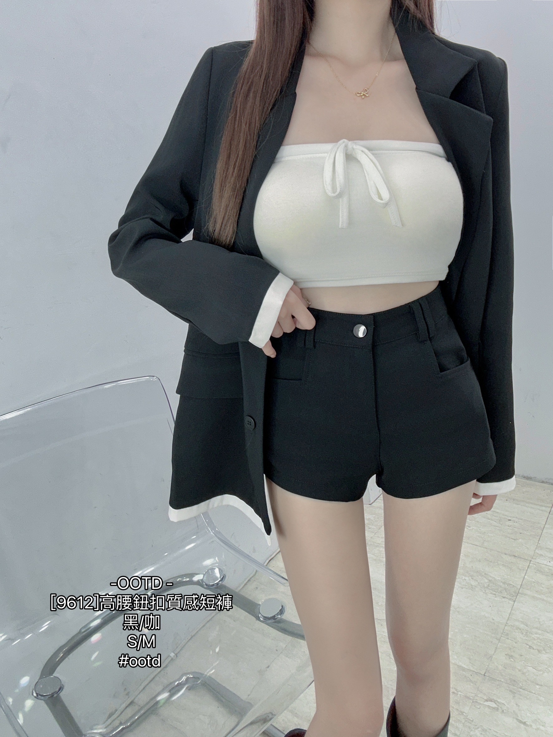 [9612]高腰鈕扣質感短褲 (4)