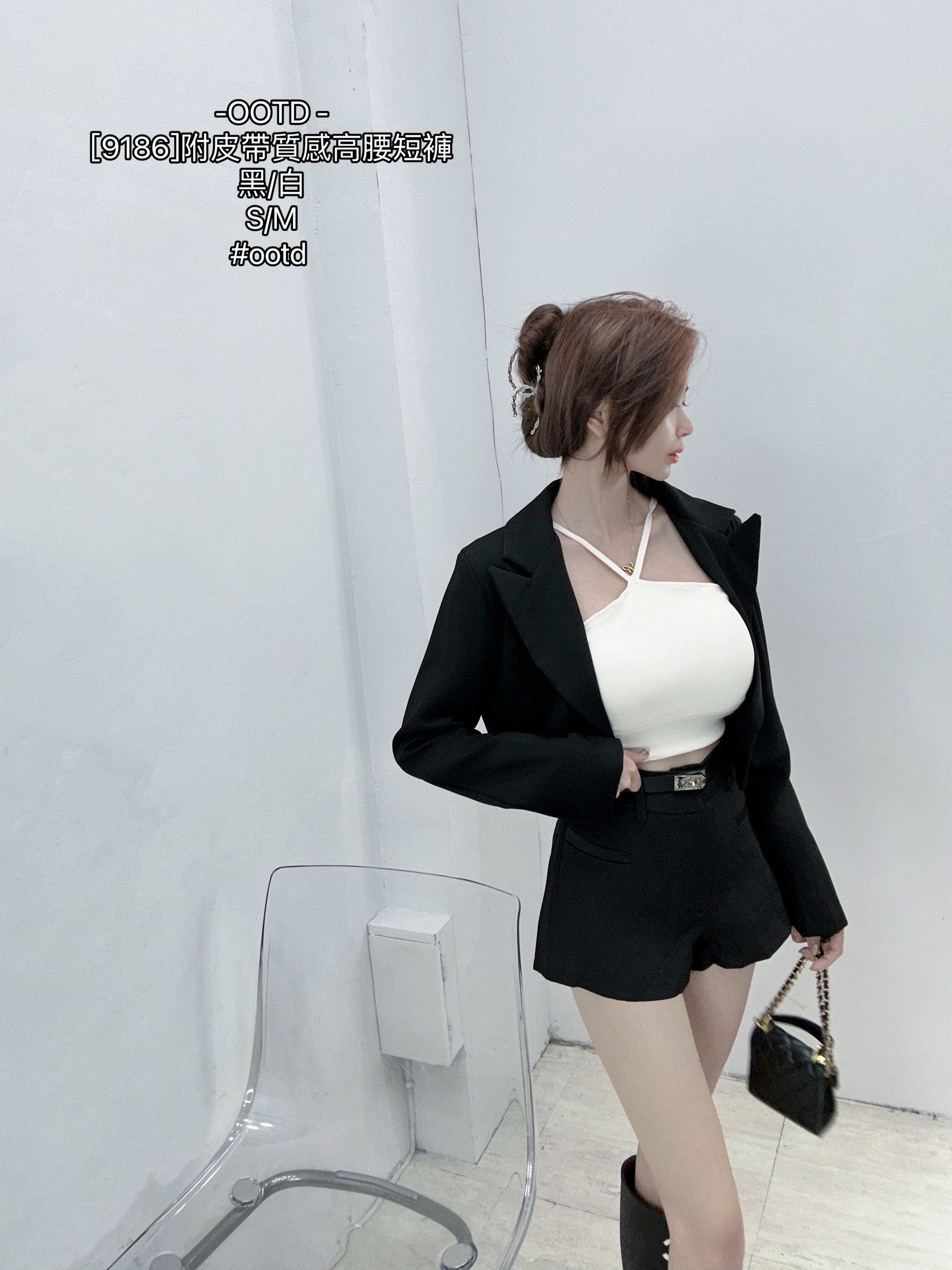 [9186]附皮帶質感高腰短褲 (12)