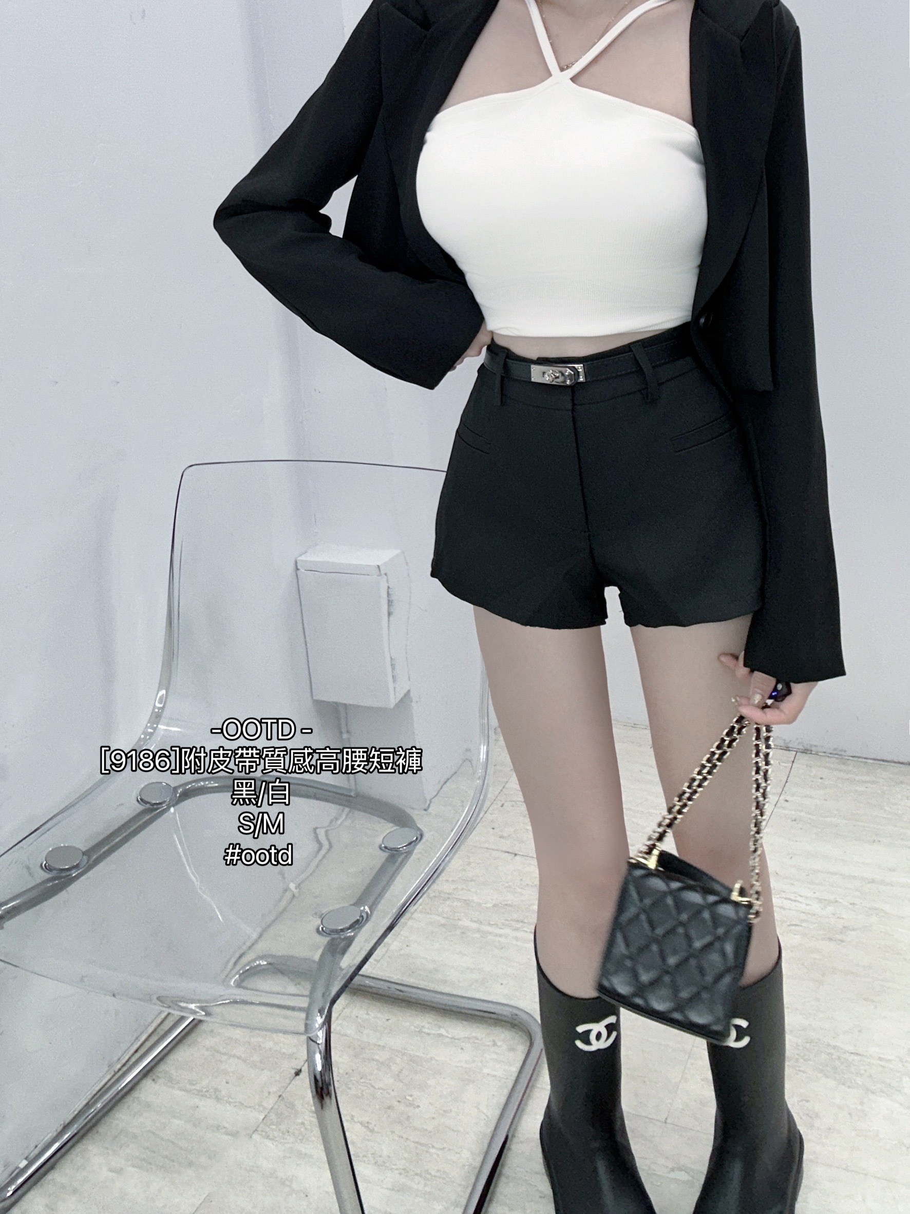 [9186]附皮帶質感高腰短褲 (4)