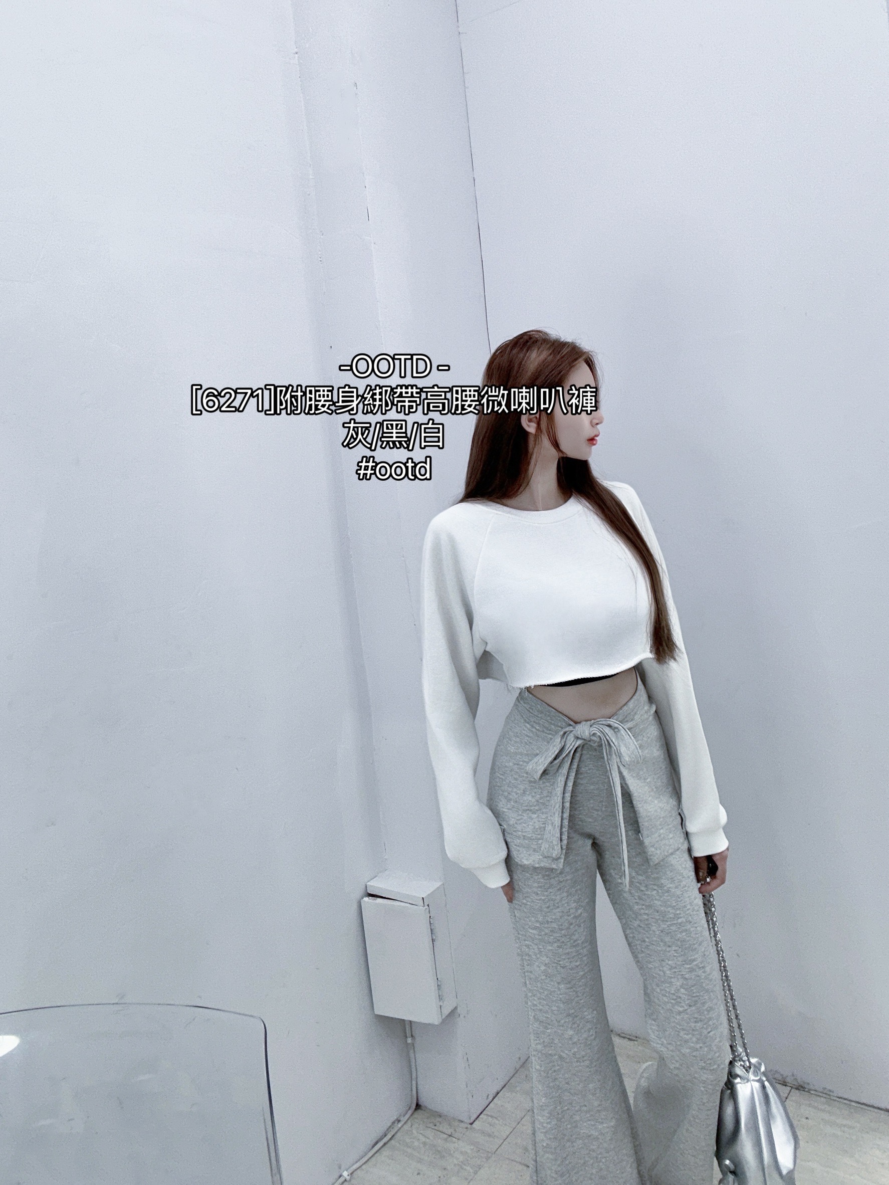 [6271]附腰身綁帶高腰微喇叭褲 (6)