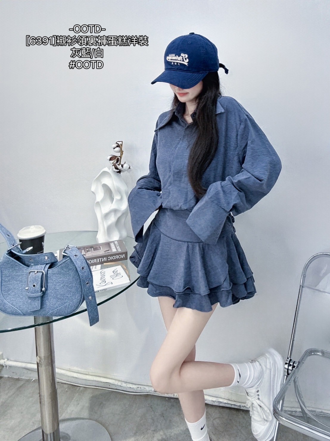 [6391]襯衫領裏褲蛋糕洋裝 (7)