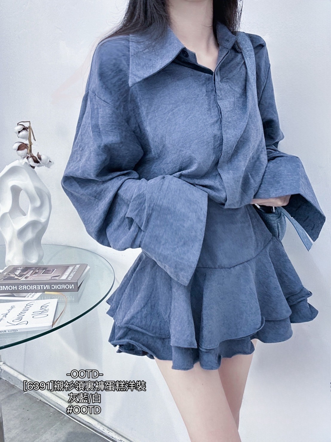 [6391]襯衫領裏褲蛋糕洋裝 (6)