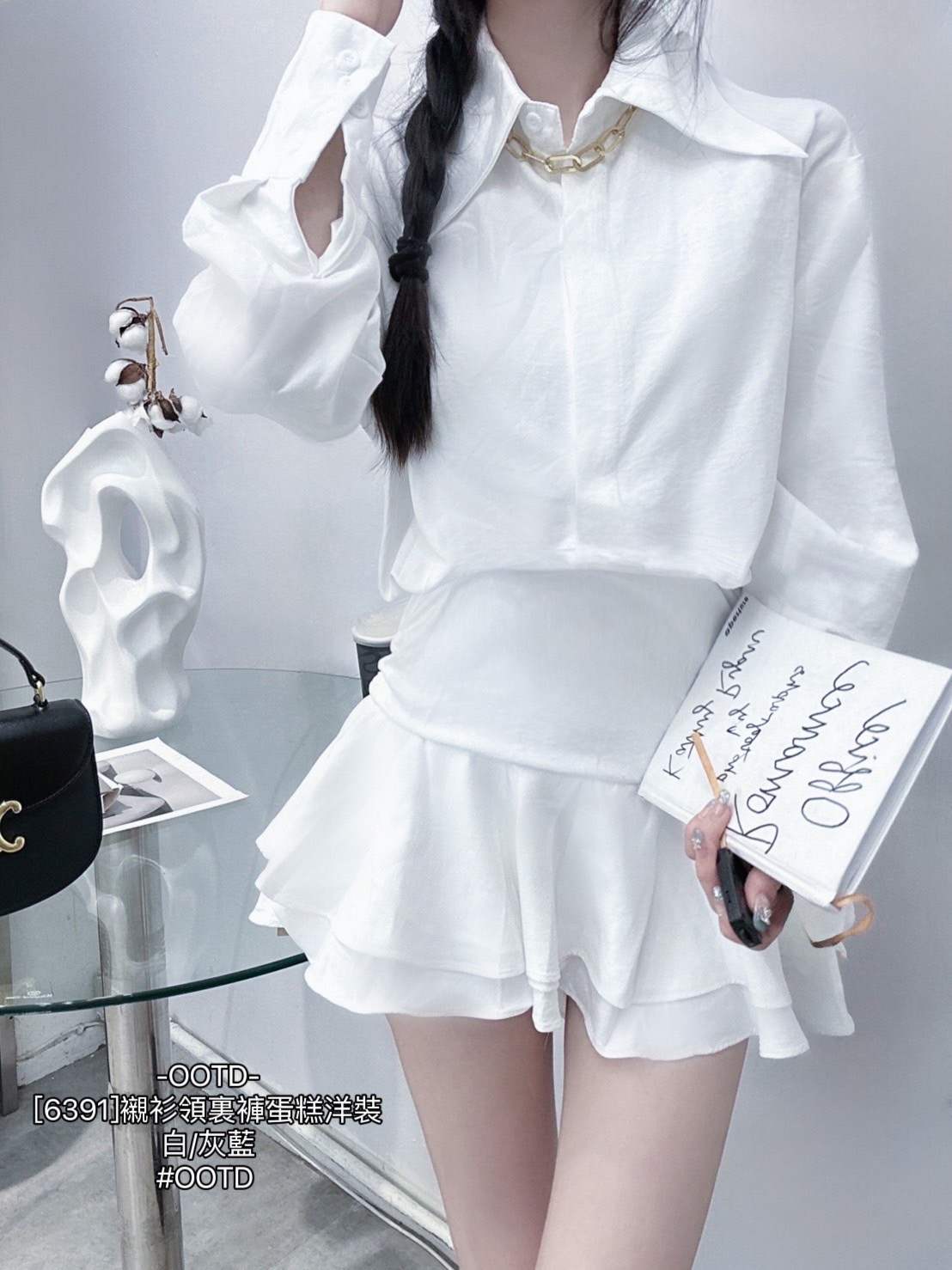 [6391]襯衫領裏褲蛋糕洋裝