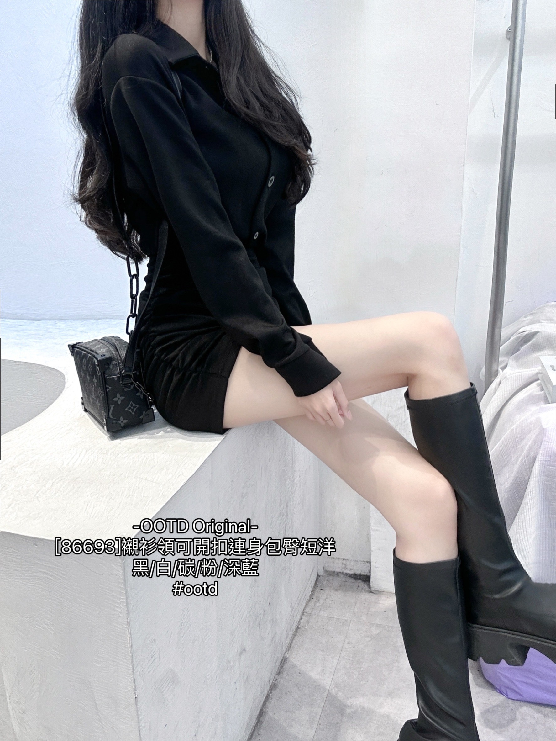 [86693]襯衫領可開扣連身包臀短洋 (10)