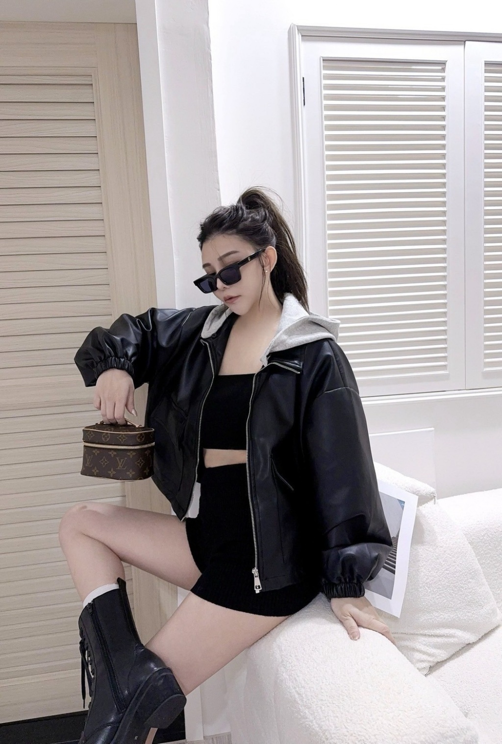 7237訂製款-棉質拼接帽子縮腰皮革外 (8)