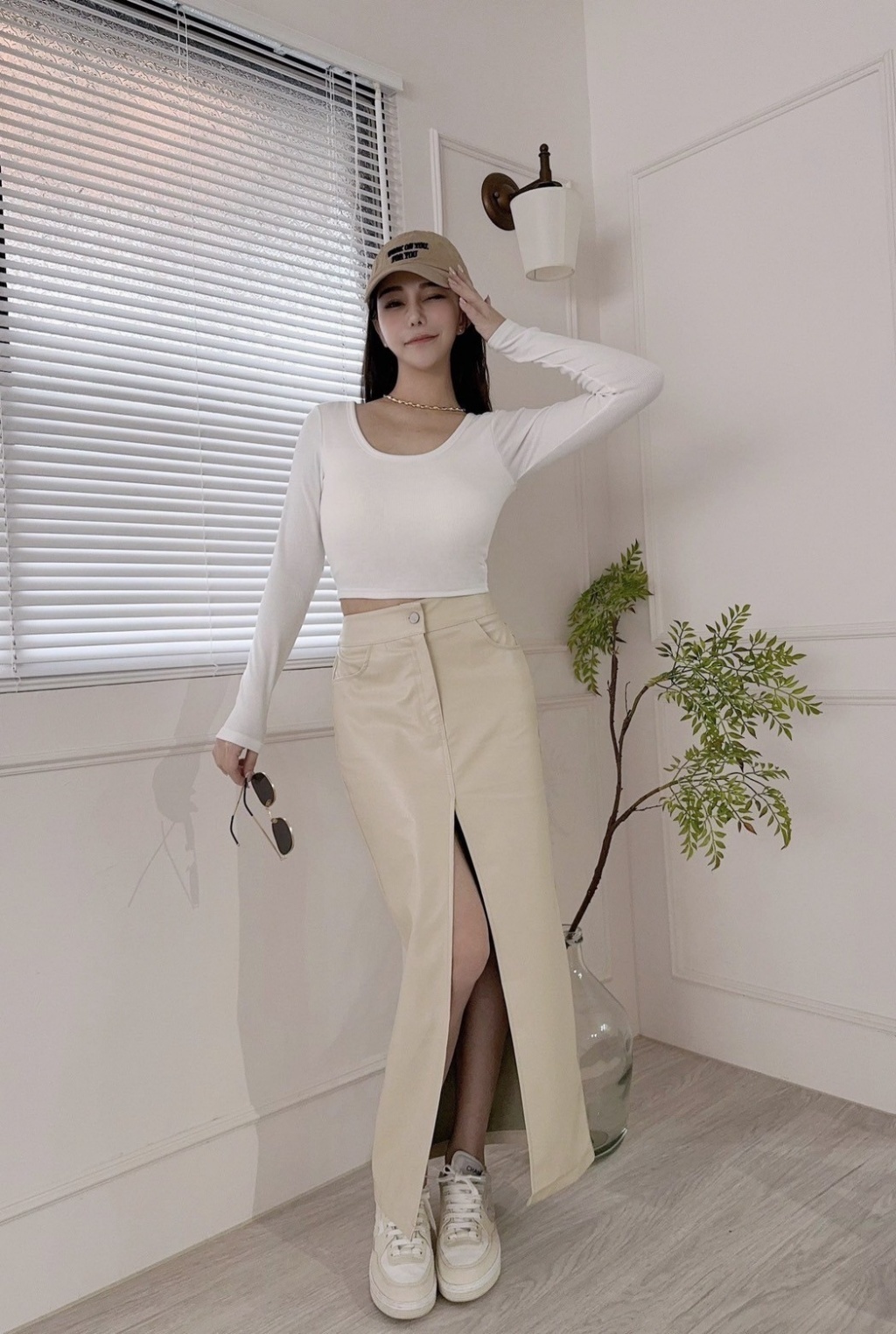 7255 訂製款-性感前開衩皮革長裙 (3)