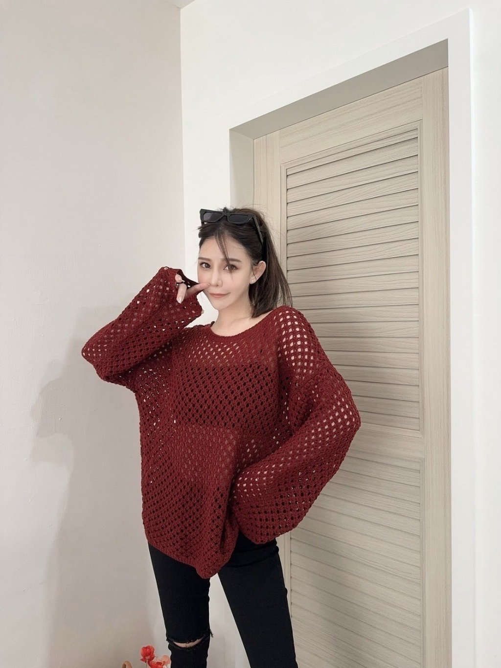6682 韓系簍空針織上衣 (4)