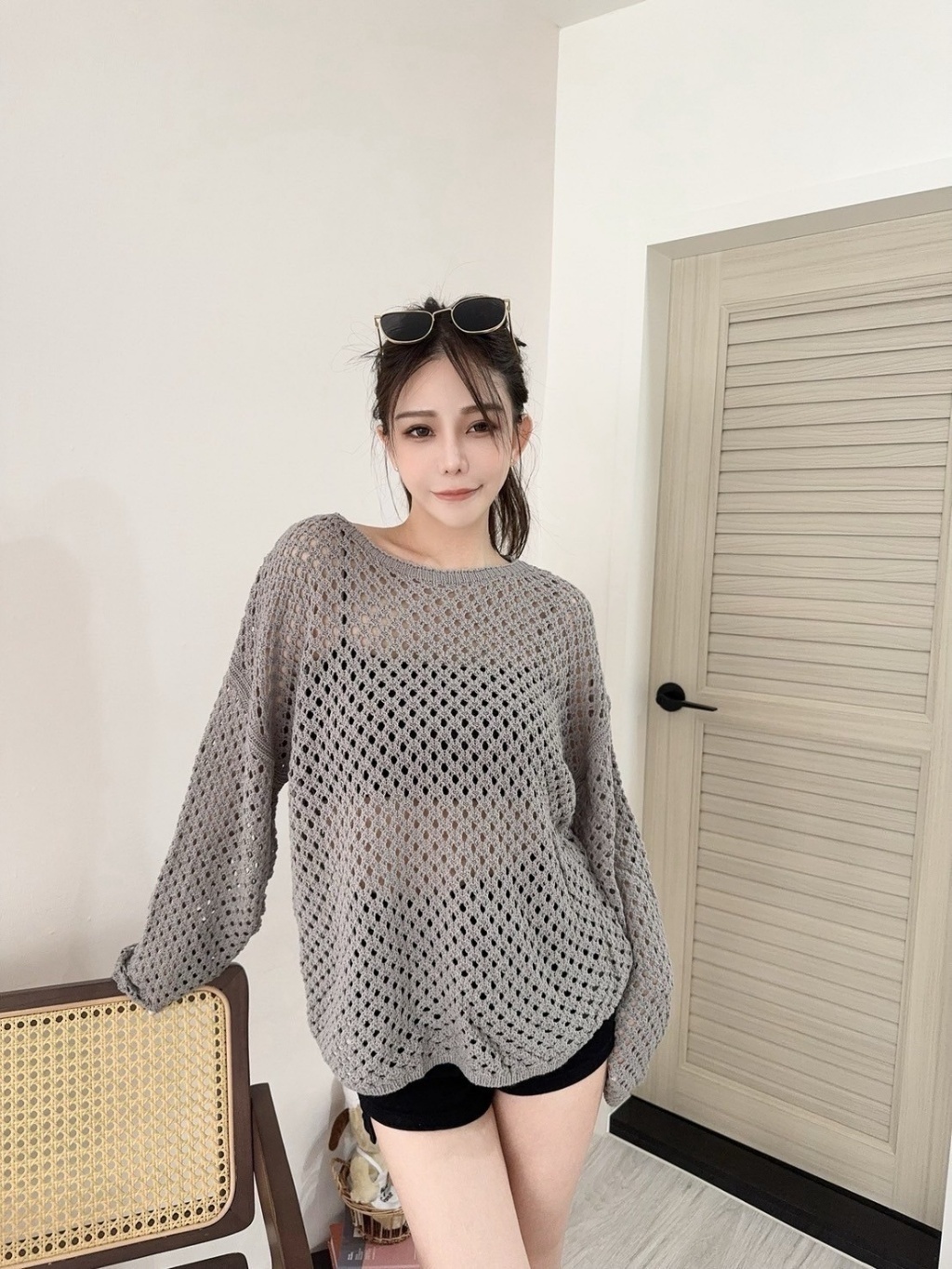 6682 韓系簍空針織上衣 (5)