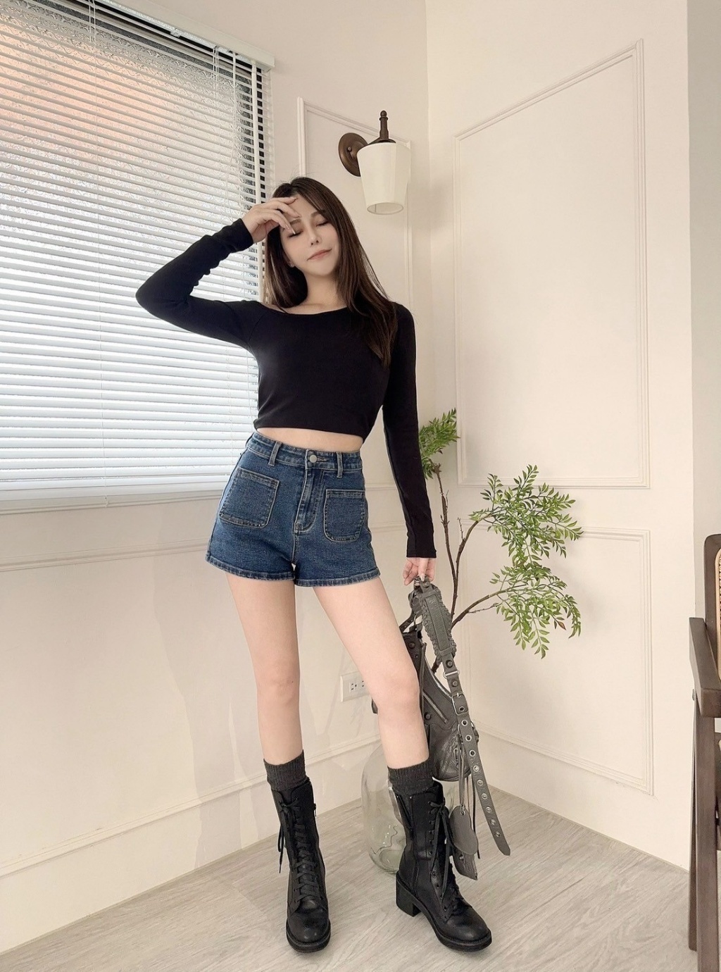 3787經典百搭高腰牛仔短褲 (2)