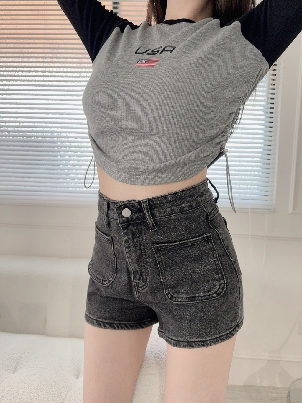 3787經典百搭高腰牛仔短褲 (3)