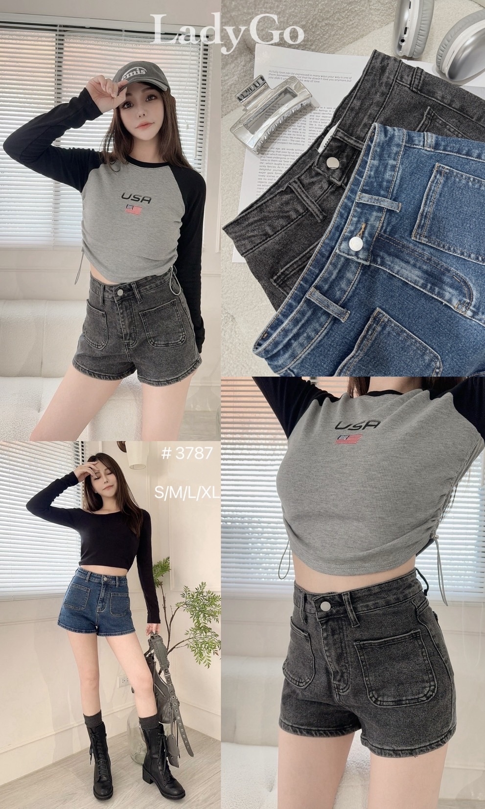 3787經典百搭高腰牛仔短褲 (4)