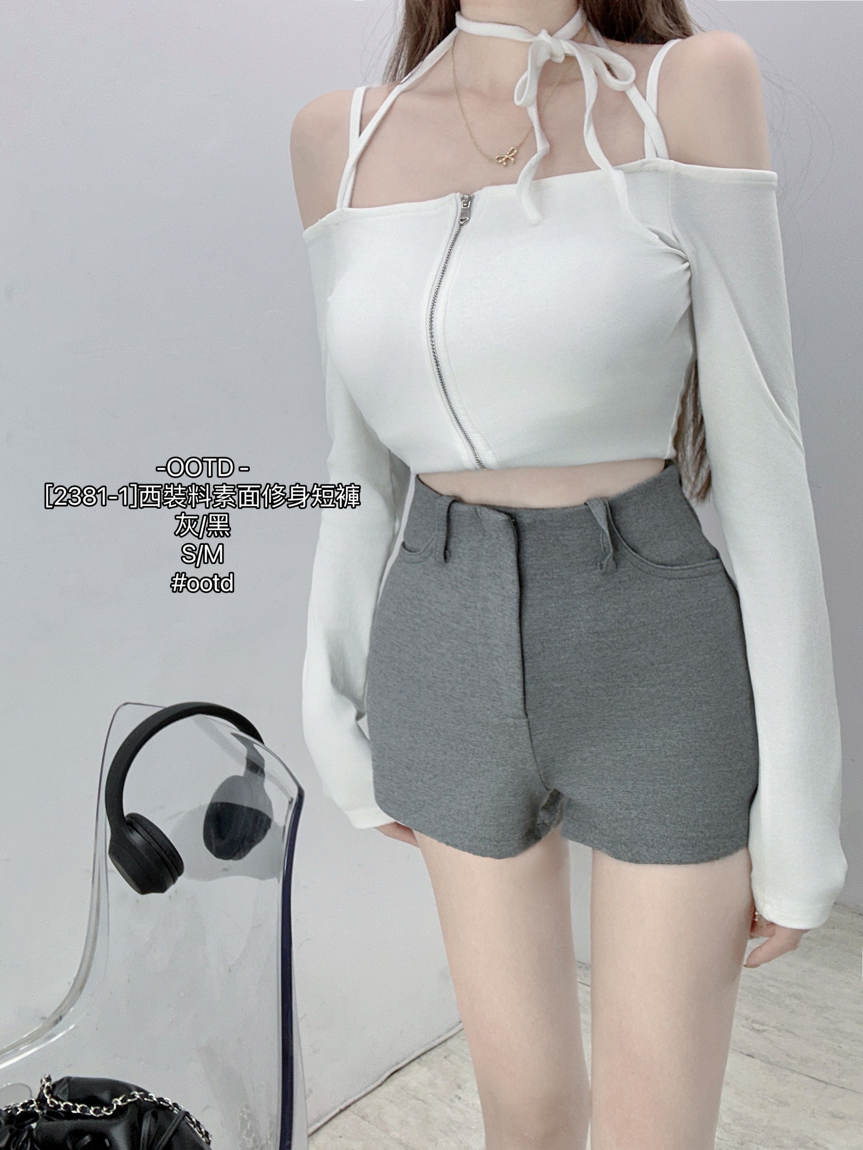 [2381-1]西裝料素面修身短褲 (5)
