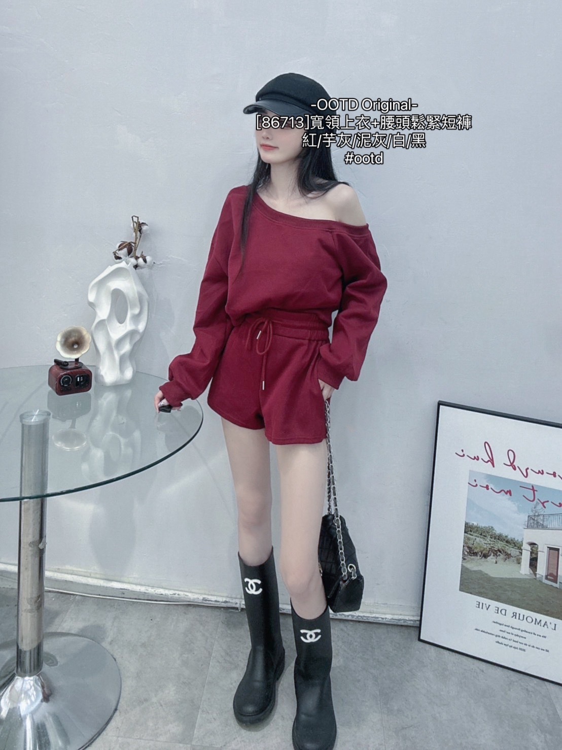 86713]寬領上衣+腰頭鬆緊短褲 (7)