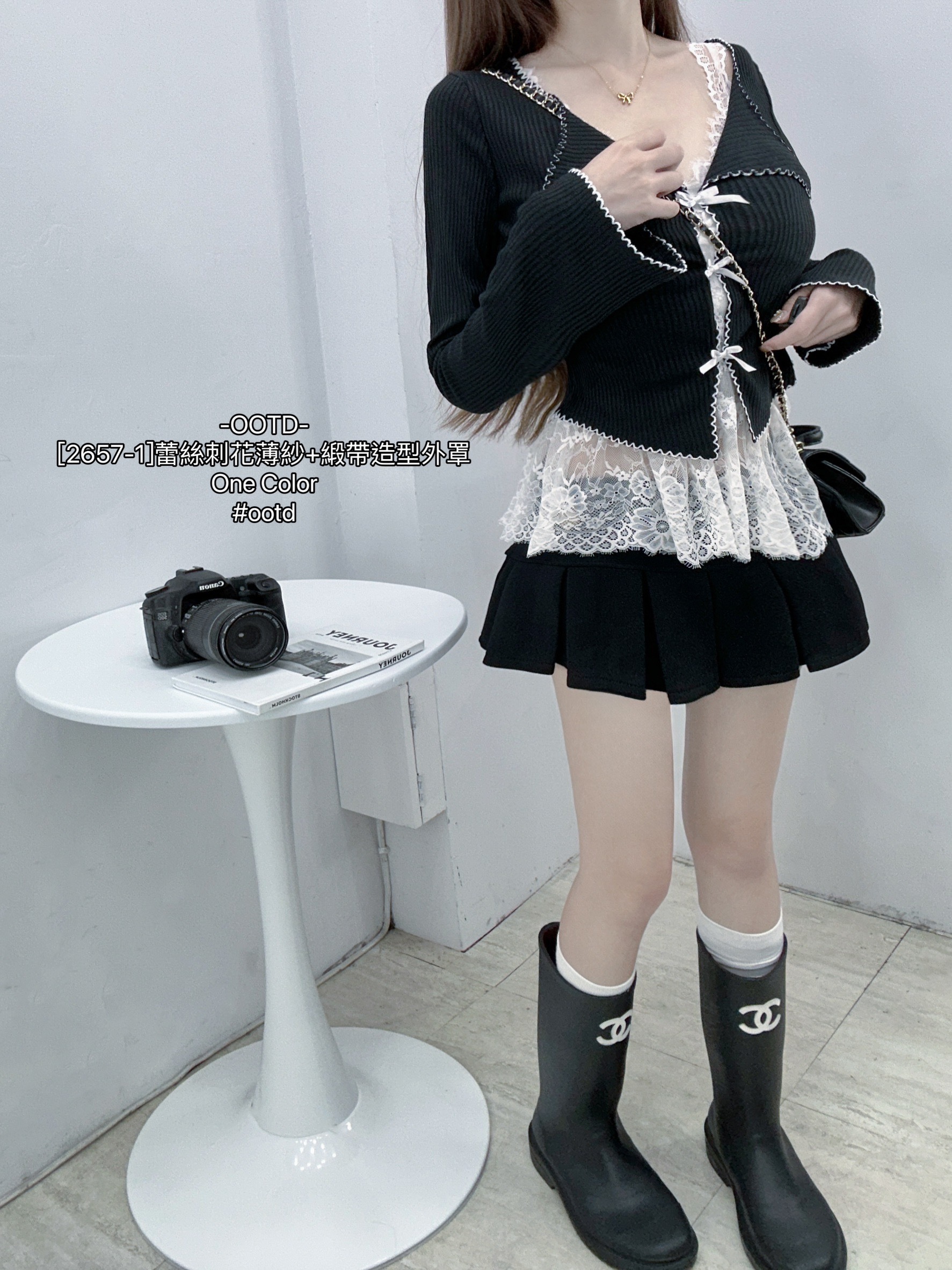 [2657-1]蕾絲刺花薄紗+緞帶造型外罩 (2)