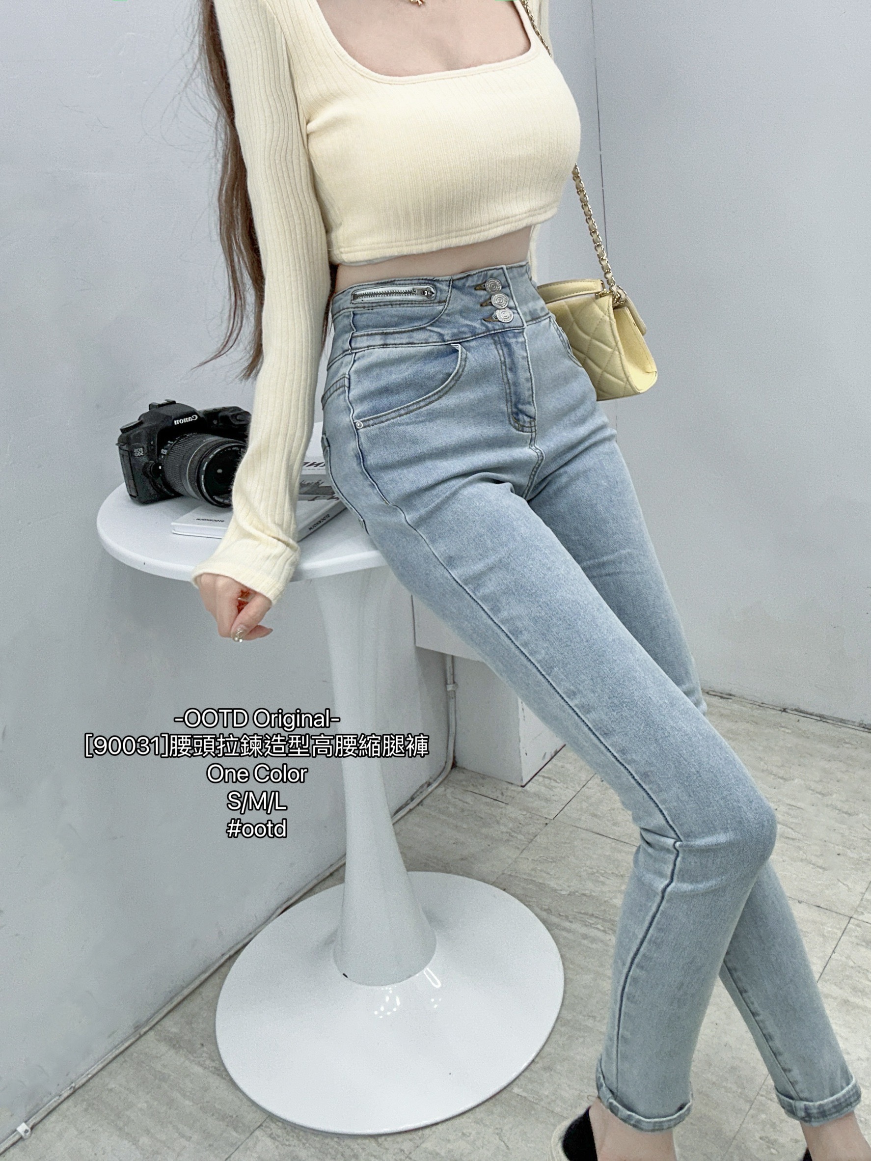[90031]腰頭拉鍊造型高腰縮腿褲 (3)
