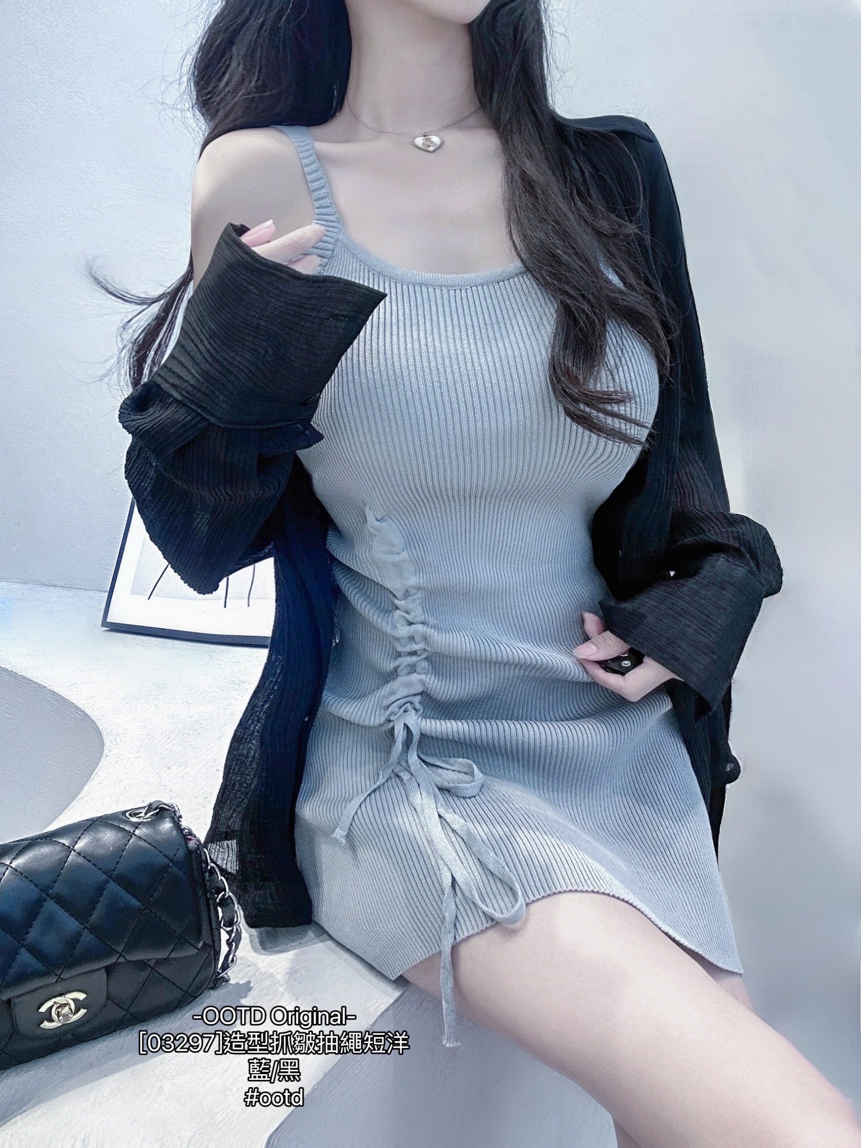 [03297]造型抓皺抽繩短洋 (4)