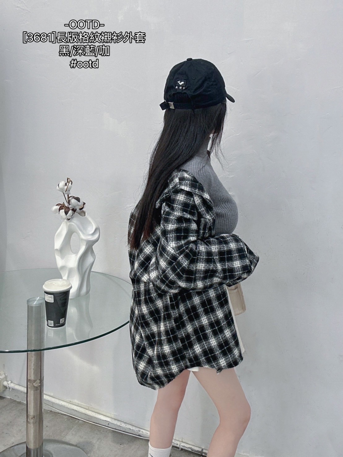 [3681]長版格紋襯衫外套 (9)