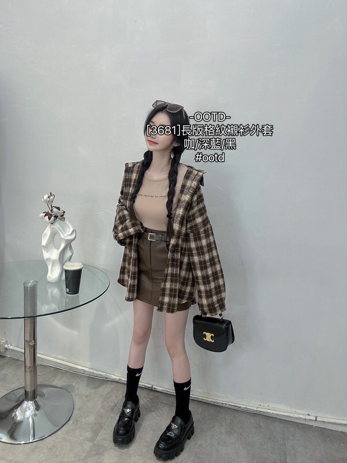 [3681]長版格紋襯衫外套 (3)