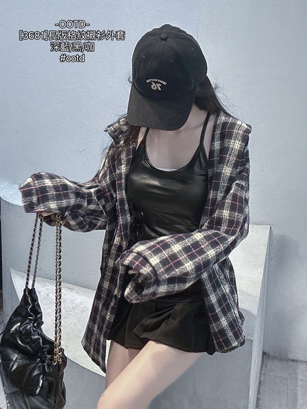 [3681]長版格紋襯衫外套 (4)