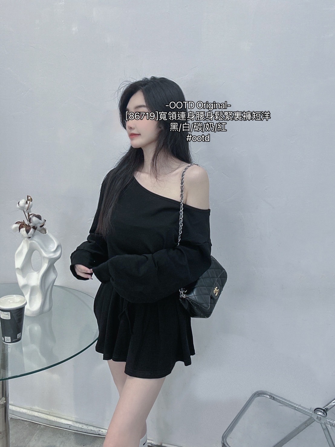 [86719]寬領連身腰身鬆緊裏褲短洋 (10)