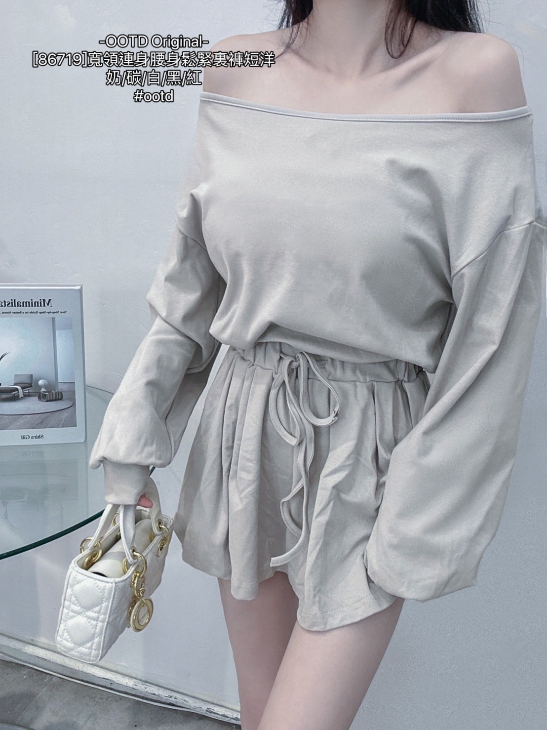 [86719]寬領連身腰身鬆緊裏褲短洋 (4)