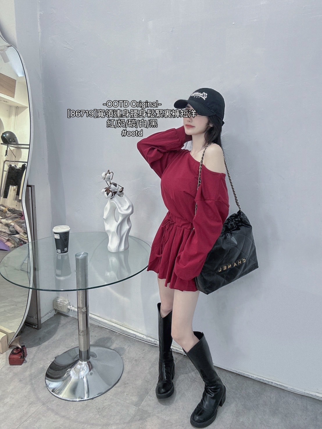 [86719]寬領連身腰身鬆緊裏褲短洋 (6)