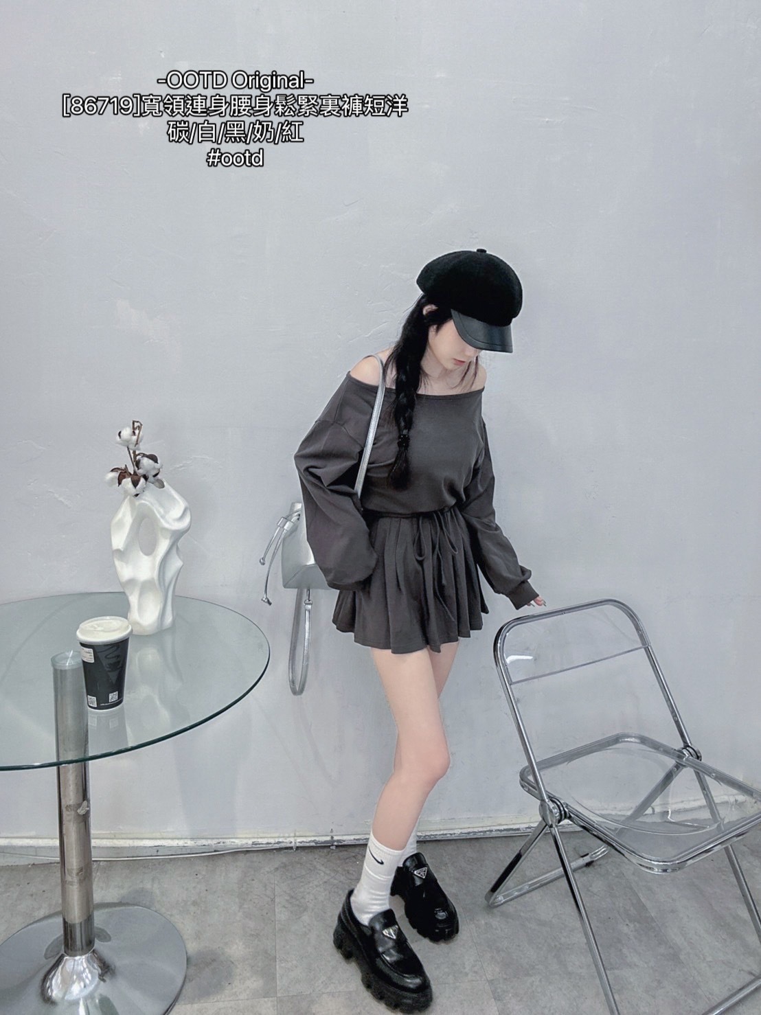 [86719]寬領連身腰身鬆緊裏褲短洋 (7)