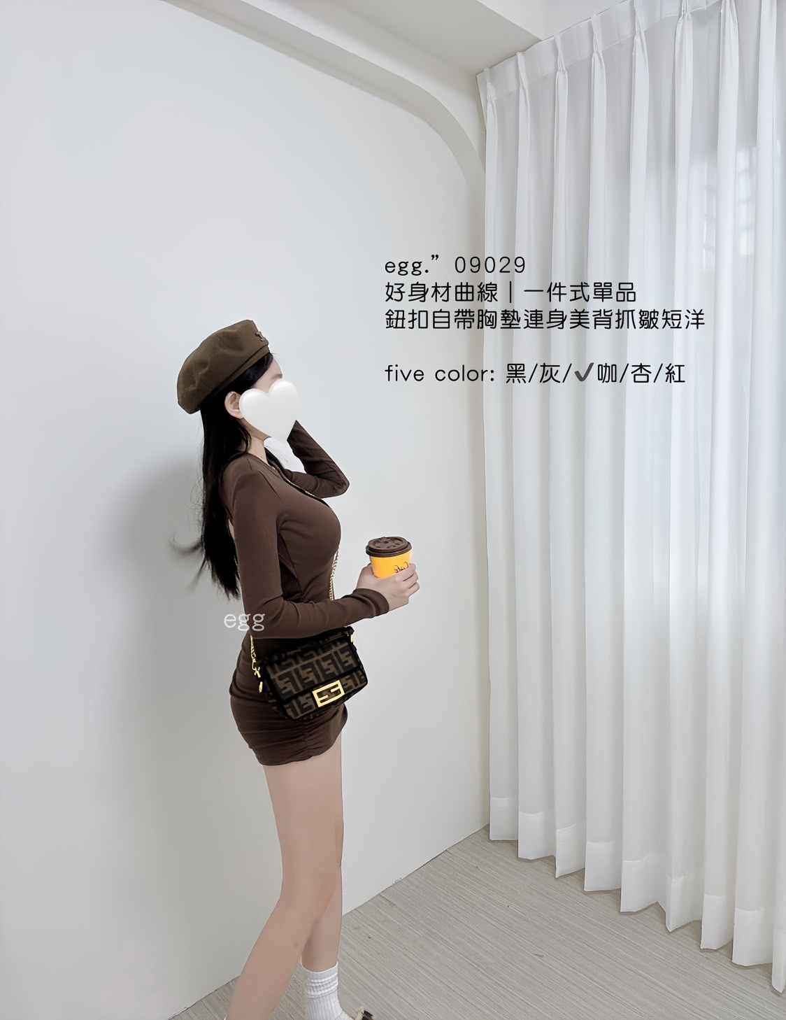 09029好身材曲線｜一件式單品真鈕扣自帶胸墊連身美背抓皺短洋 (4)