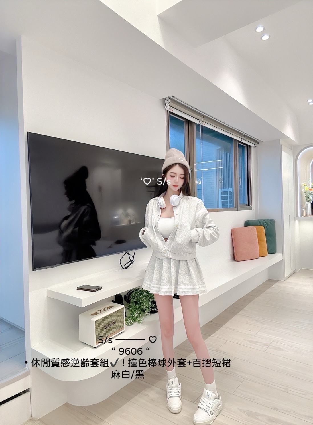 9606休閒質感逆齡套組✔️ ! 撞色棒球外套+百摺短裙 (6)