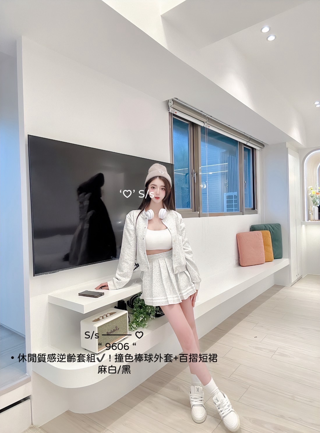 9606休閒質感逆齡套組✔️ ! 撞色棒球外套+百摺短裙 (4)