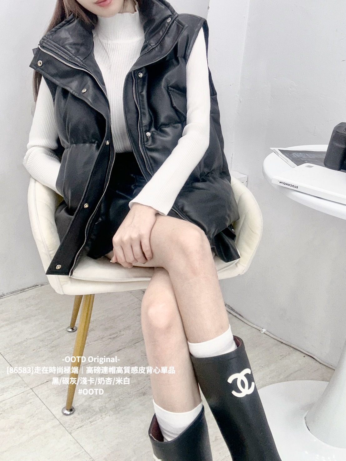 [86583]走在時尚極端｜高磅連帽高質感皮背心單品 (14)