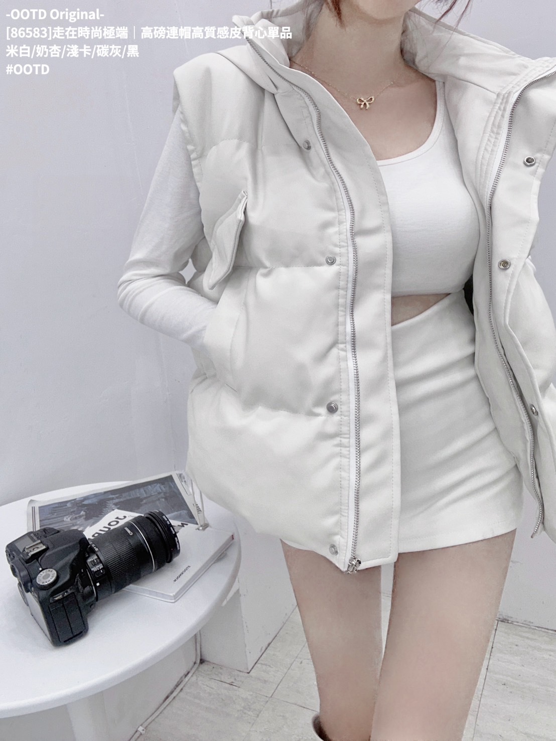 [86583]走在時尚極端｜高磅連帽高質感皮背心單品 (4)