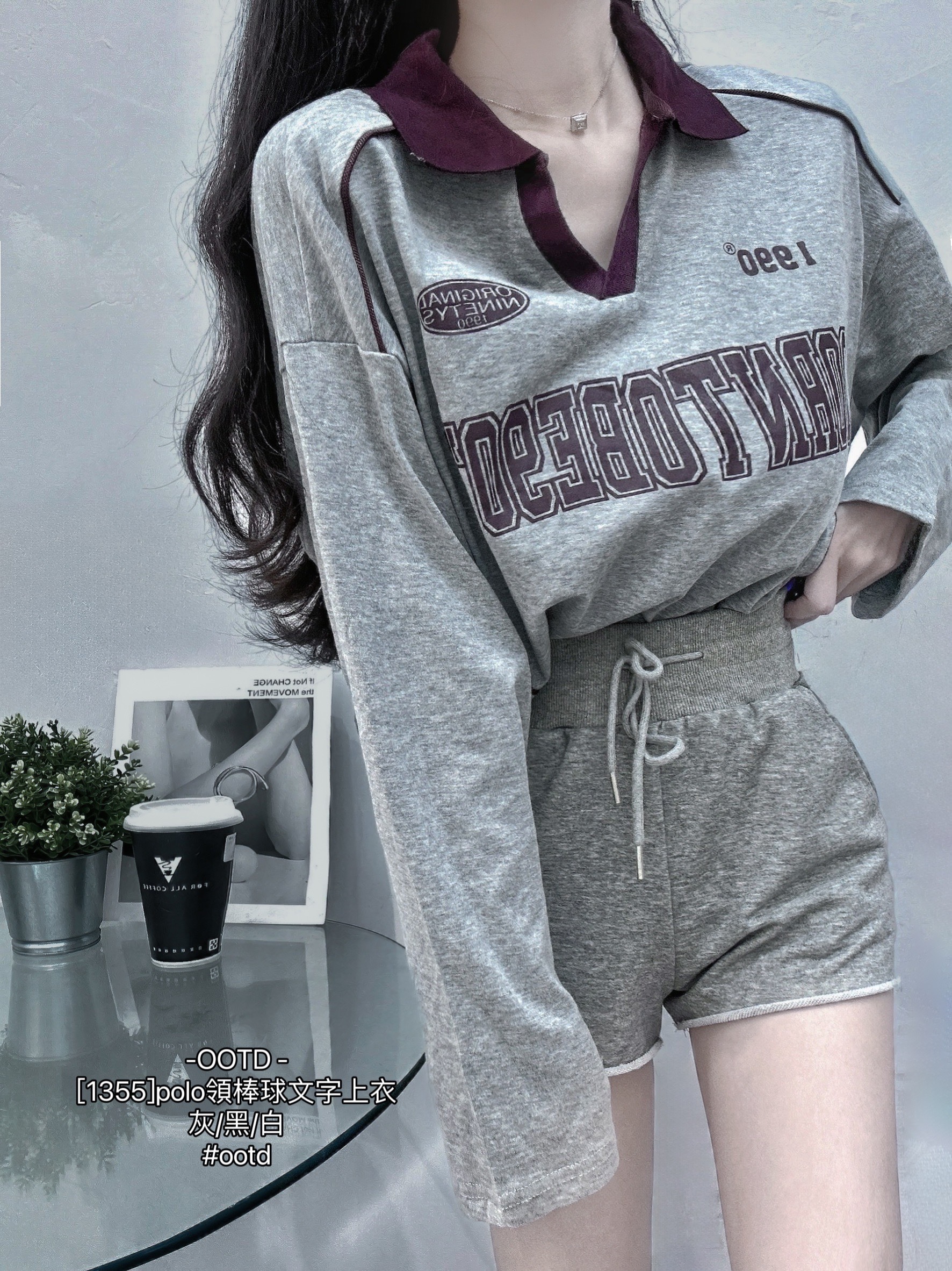 [1355]polo領棒球文字上衣 (4)