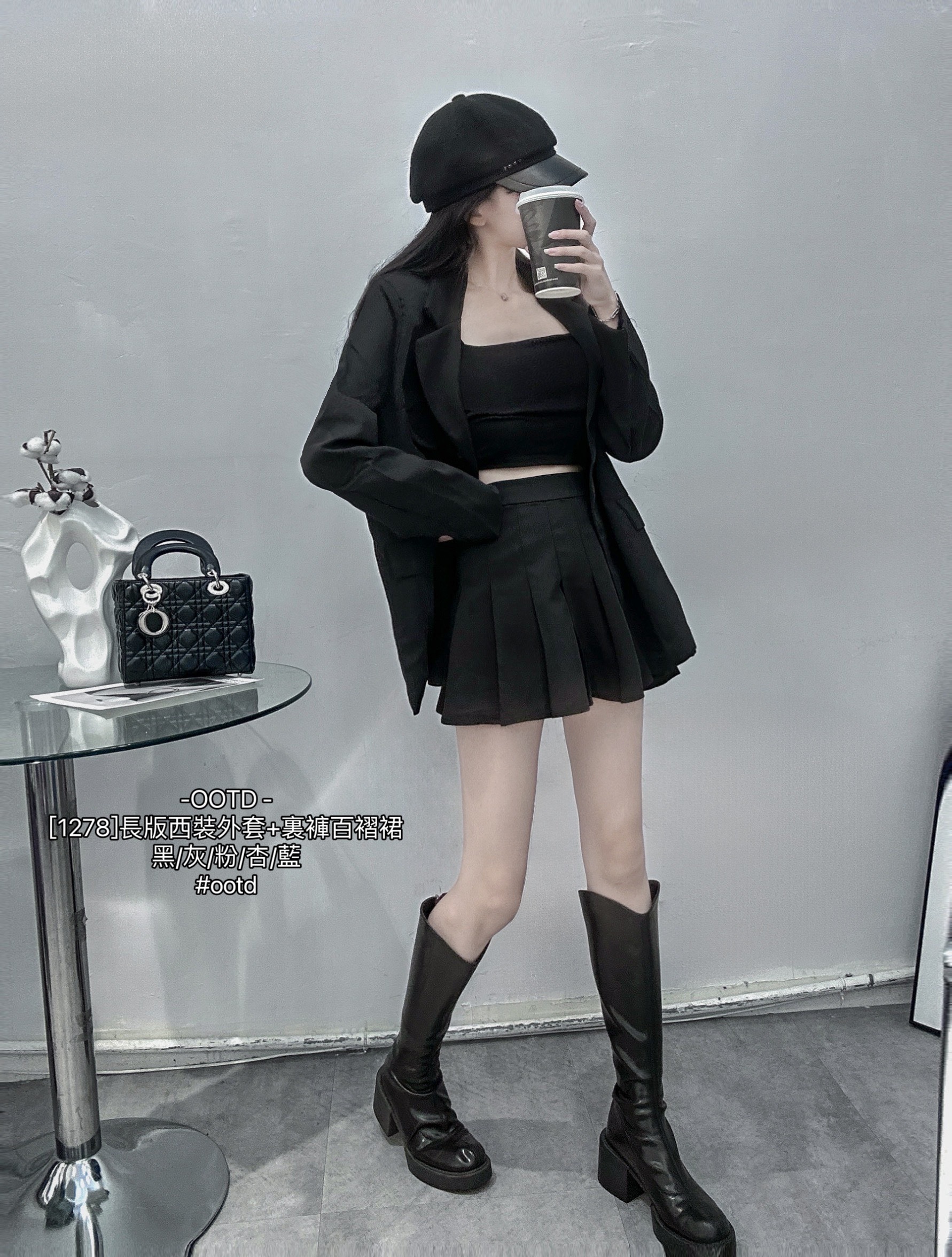 [1278]長版西裝外套+裏褲百褶裙 (10)
