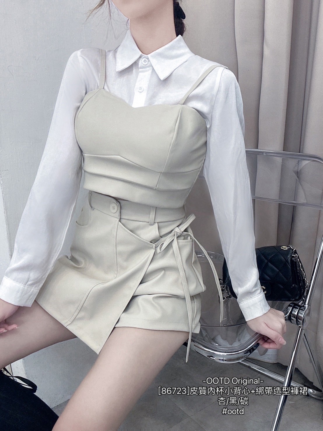 [86723]皮質內杯小背心+綁帶造型褲裙 (3)