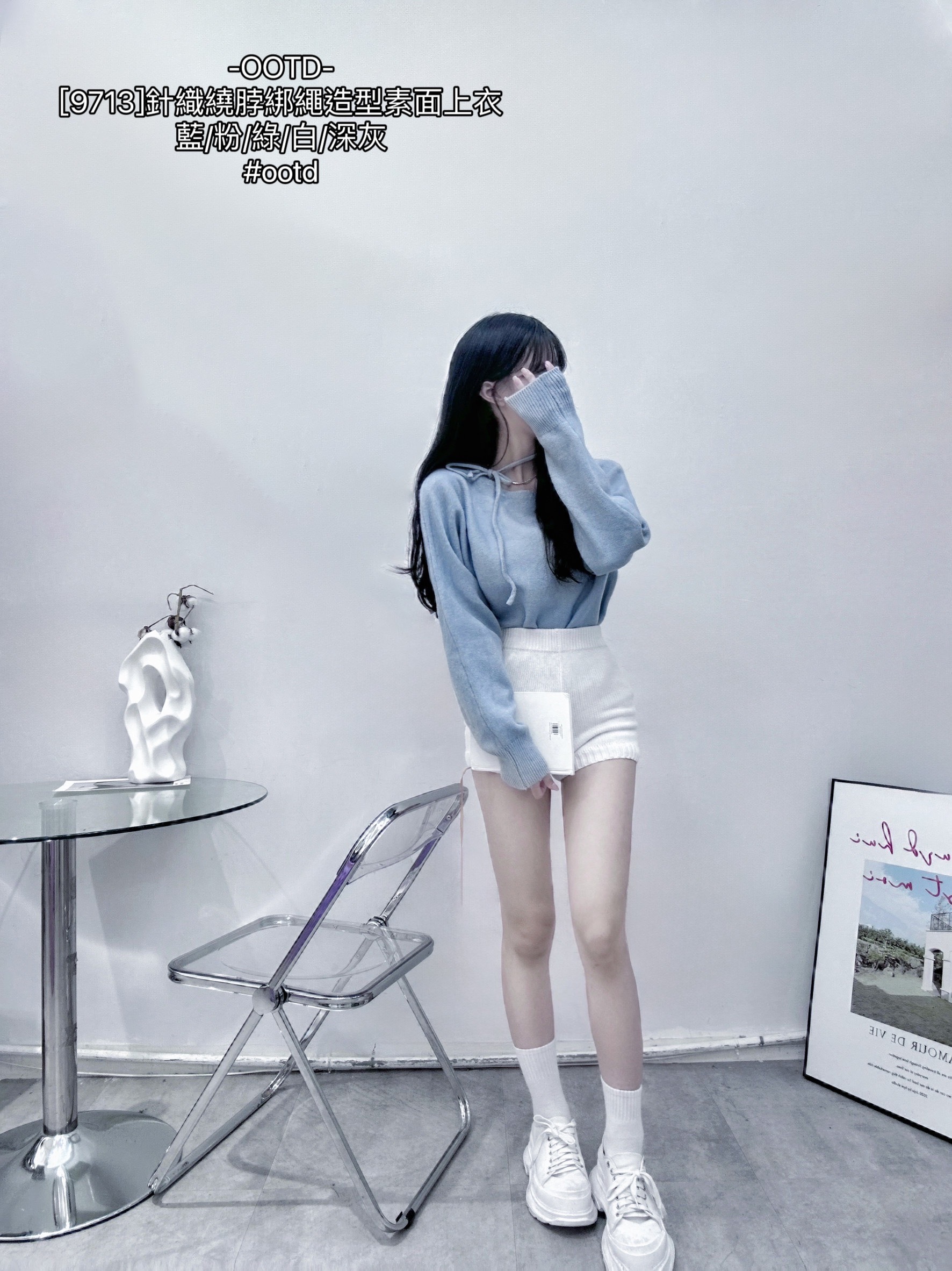 [9713]針織繞脖綁繩造型素面上衣 (7)