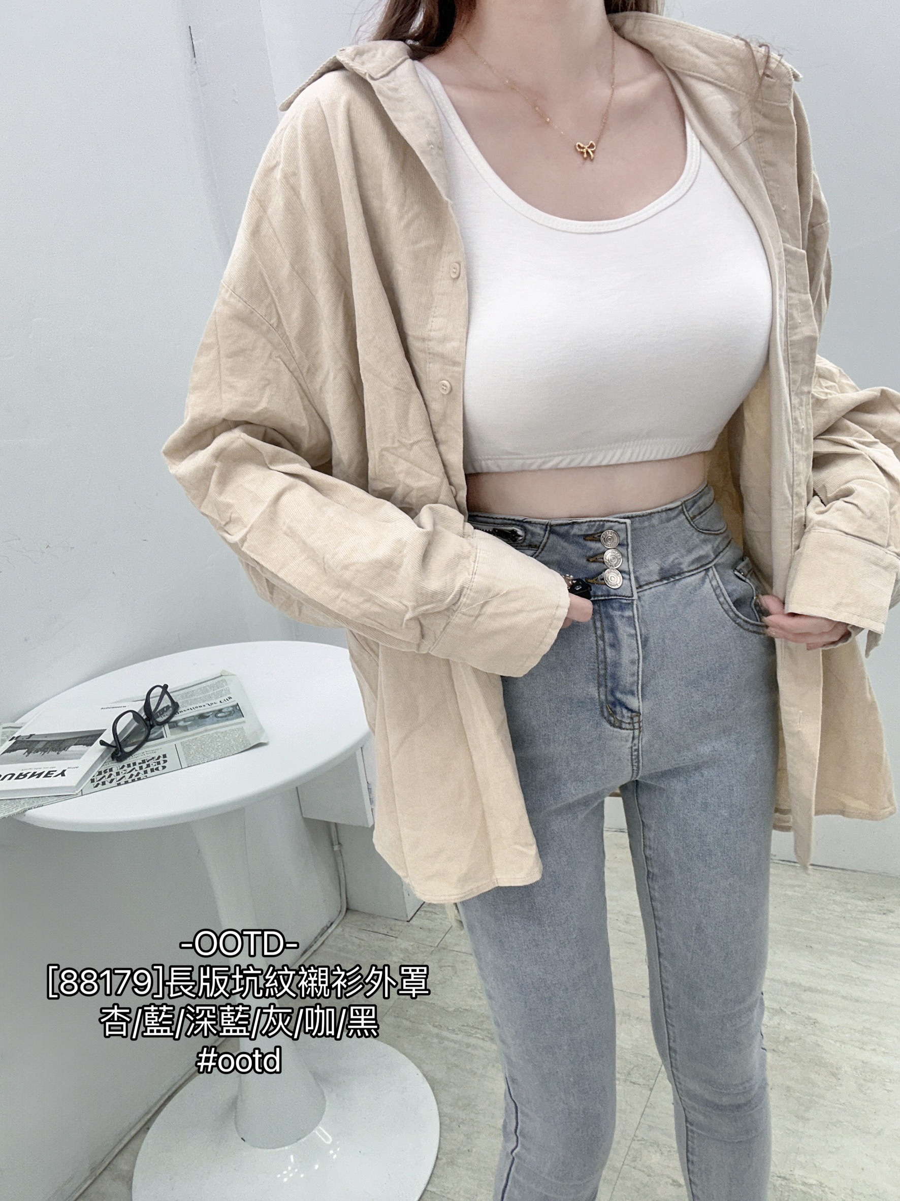 [88179]長版坑紋襯衫外罩 (2)