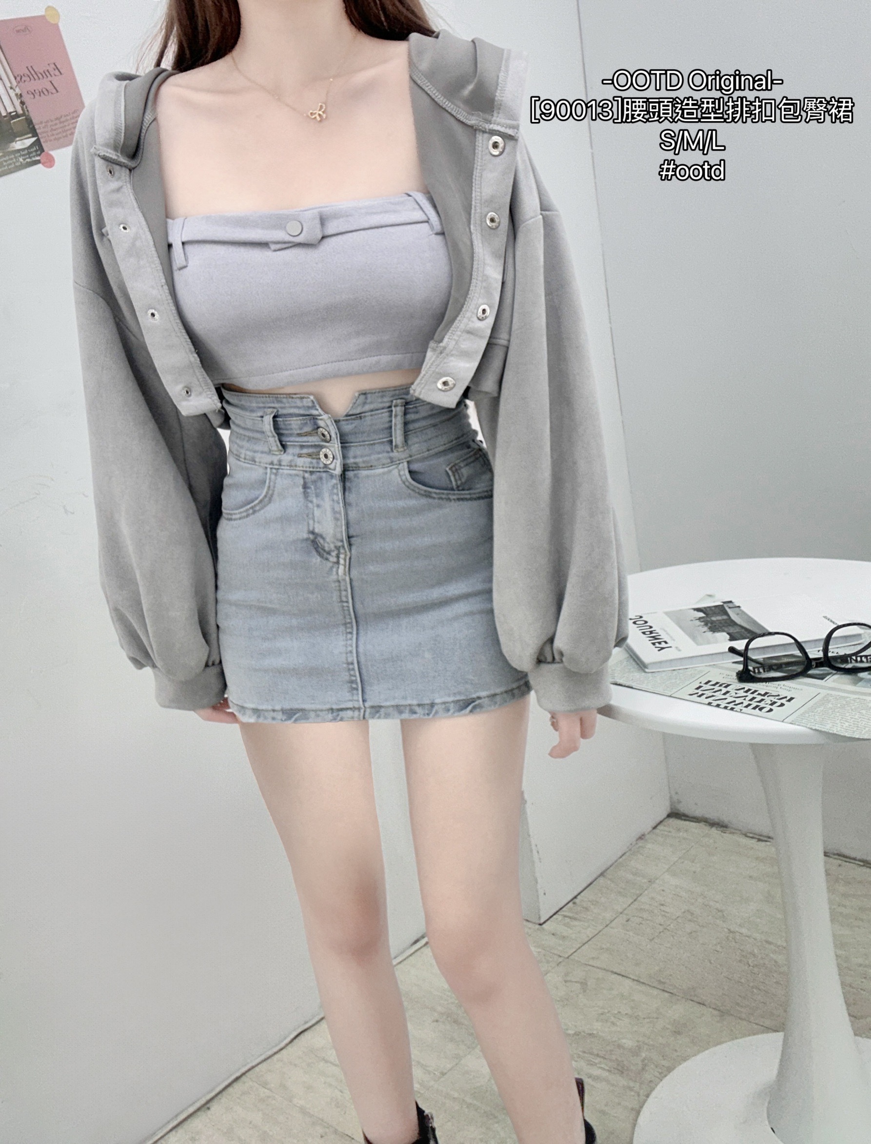 [90013]腰頭造型排扣包臀裙 (3)
