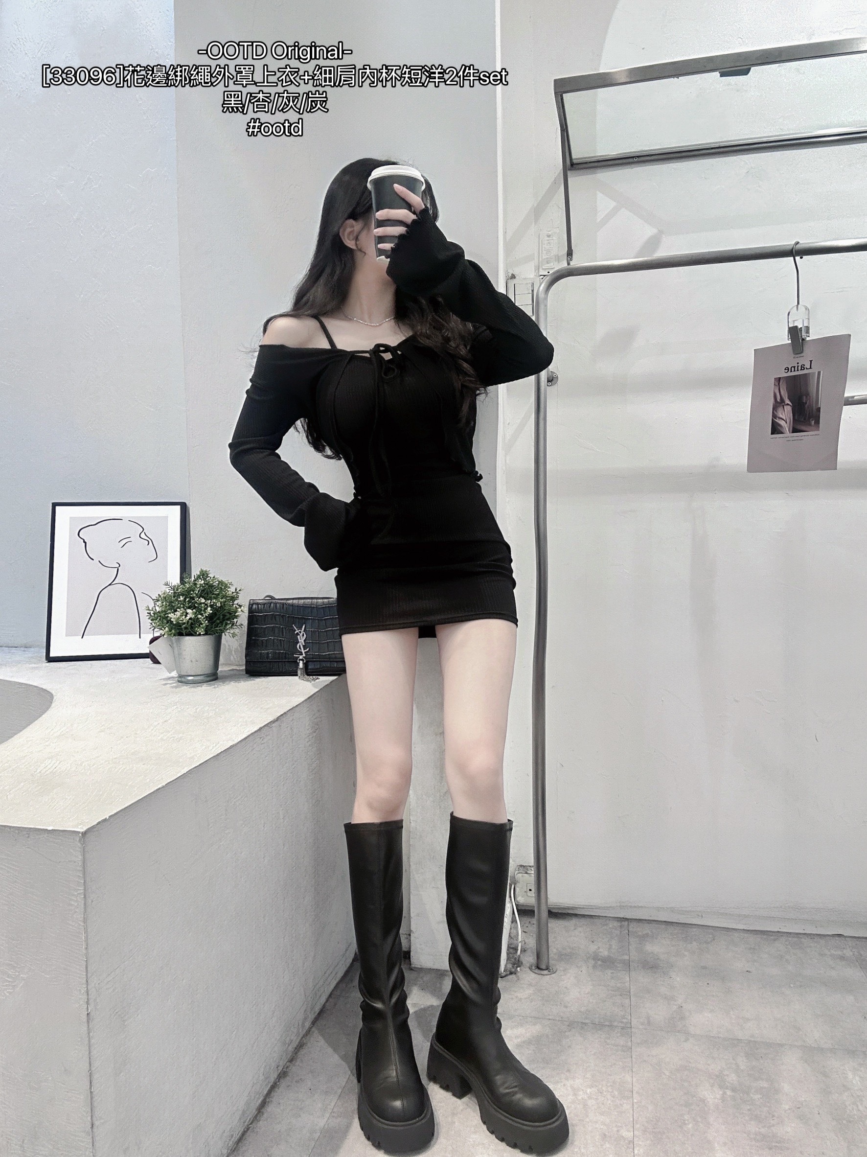 [33096]花邊綁繩外罩上衣+細肩內杯短洋2件set (7)