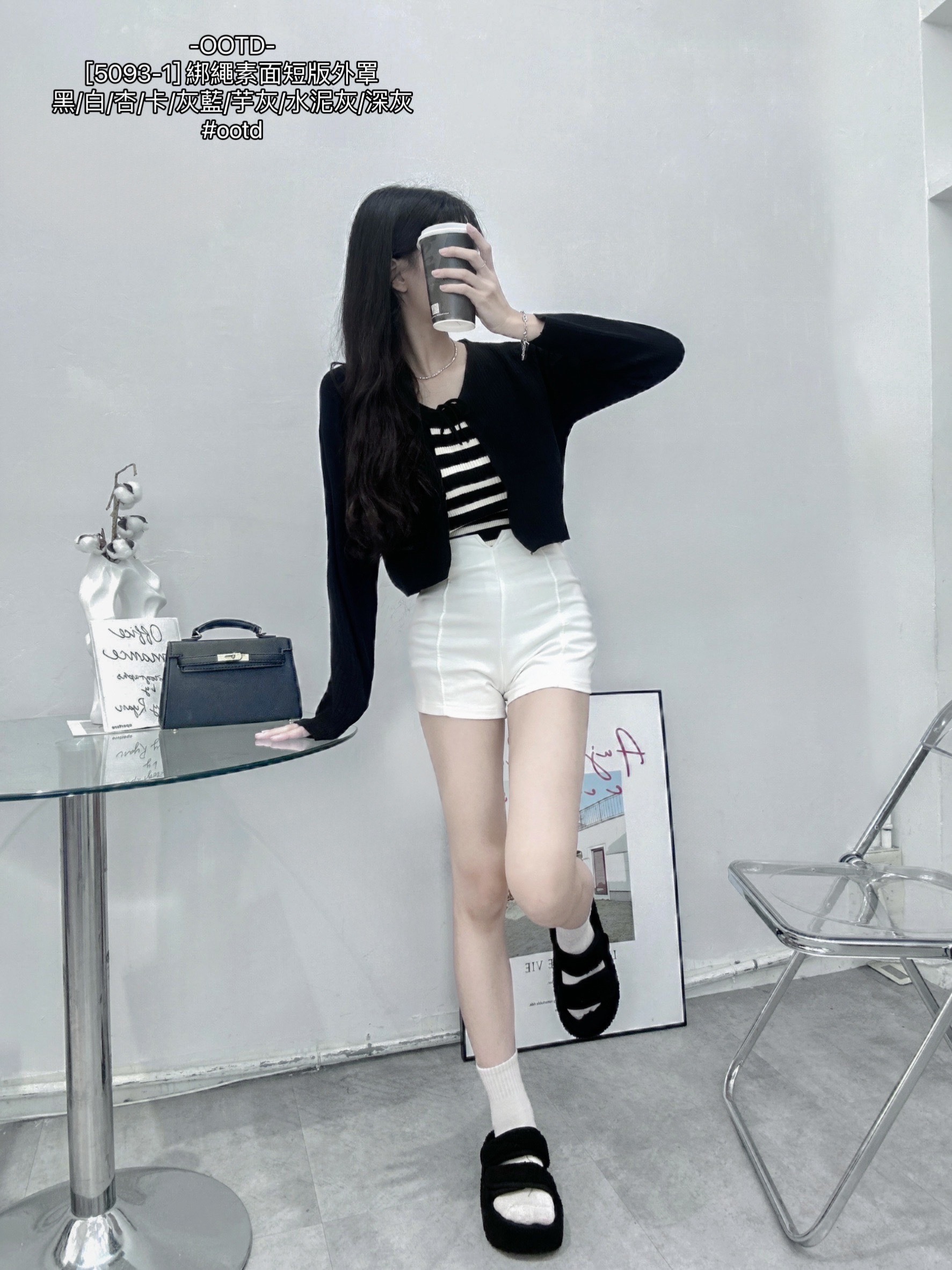 [5093-1] 綁繩素面短版外罩 (15)