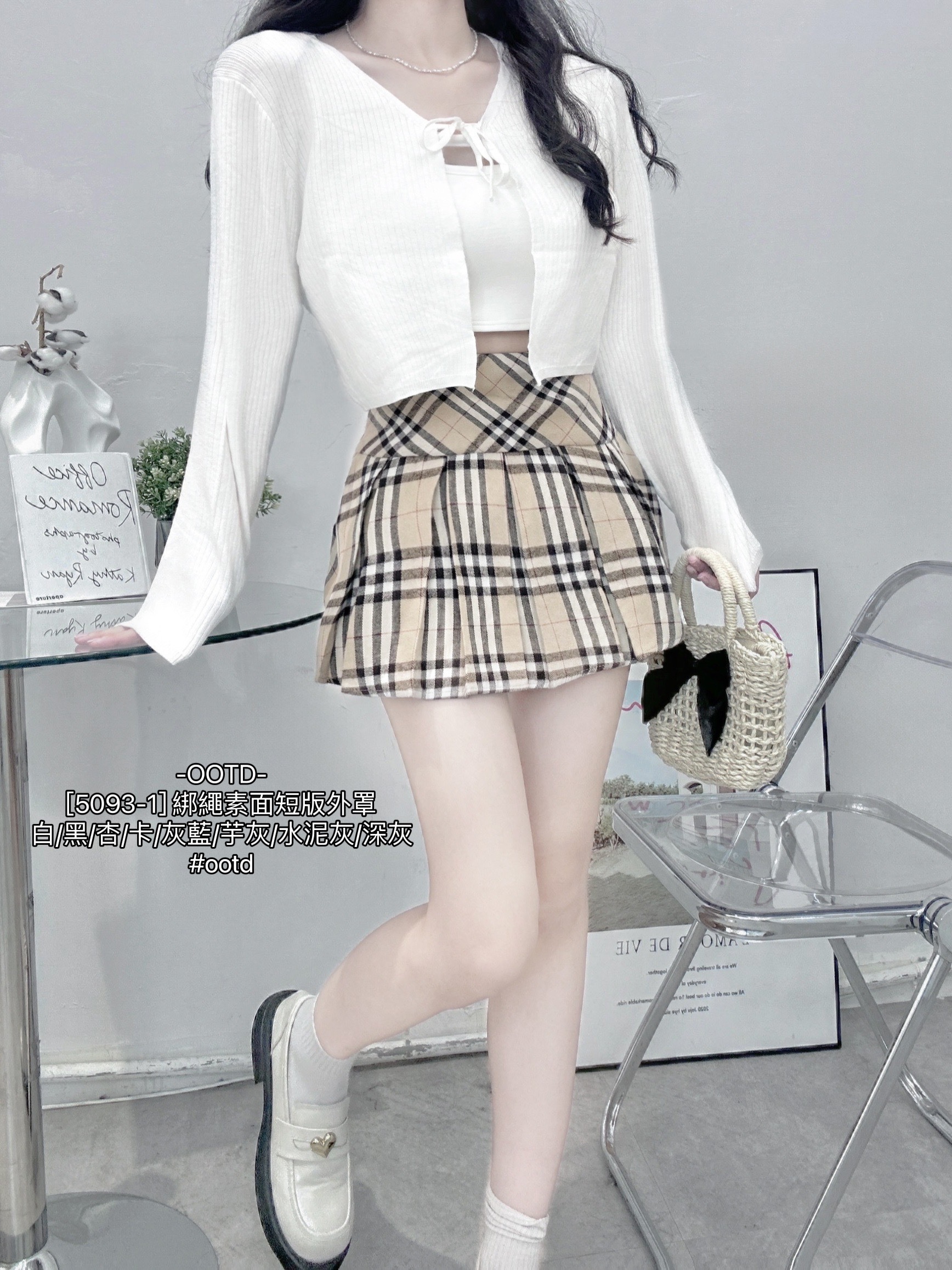 [5093-1] 綁繩素面短版外罩 (2)