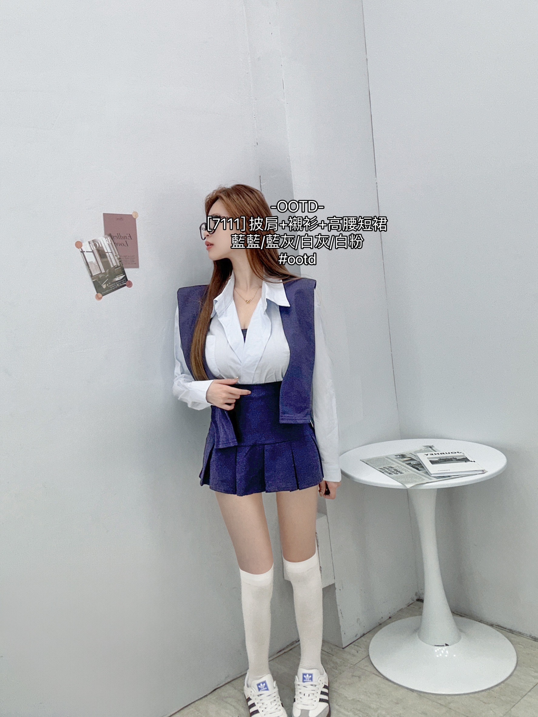[7111] 披肩+襯衫+高腰短裙 (7)