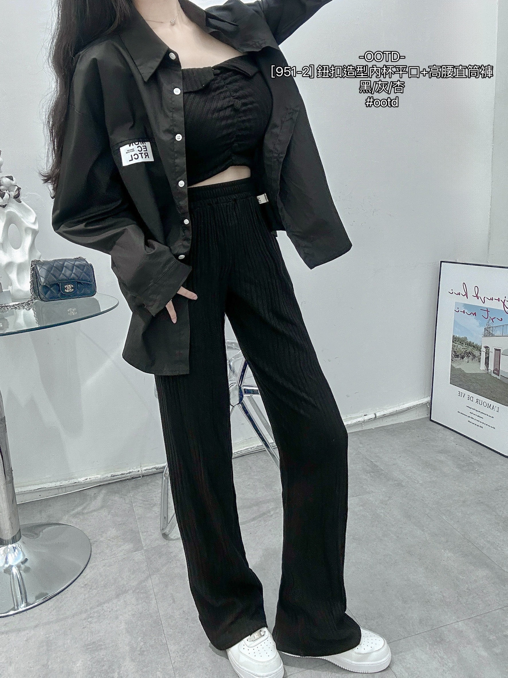 [951-2] 鈕扣造型內杯平口+高腰直筒褲 (6)
