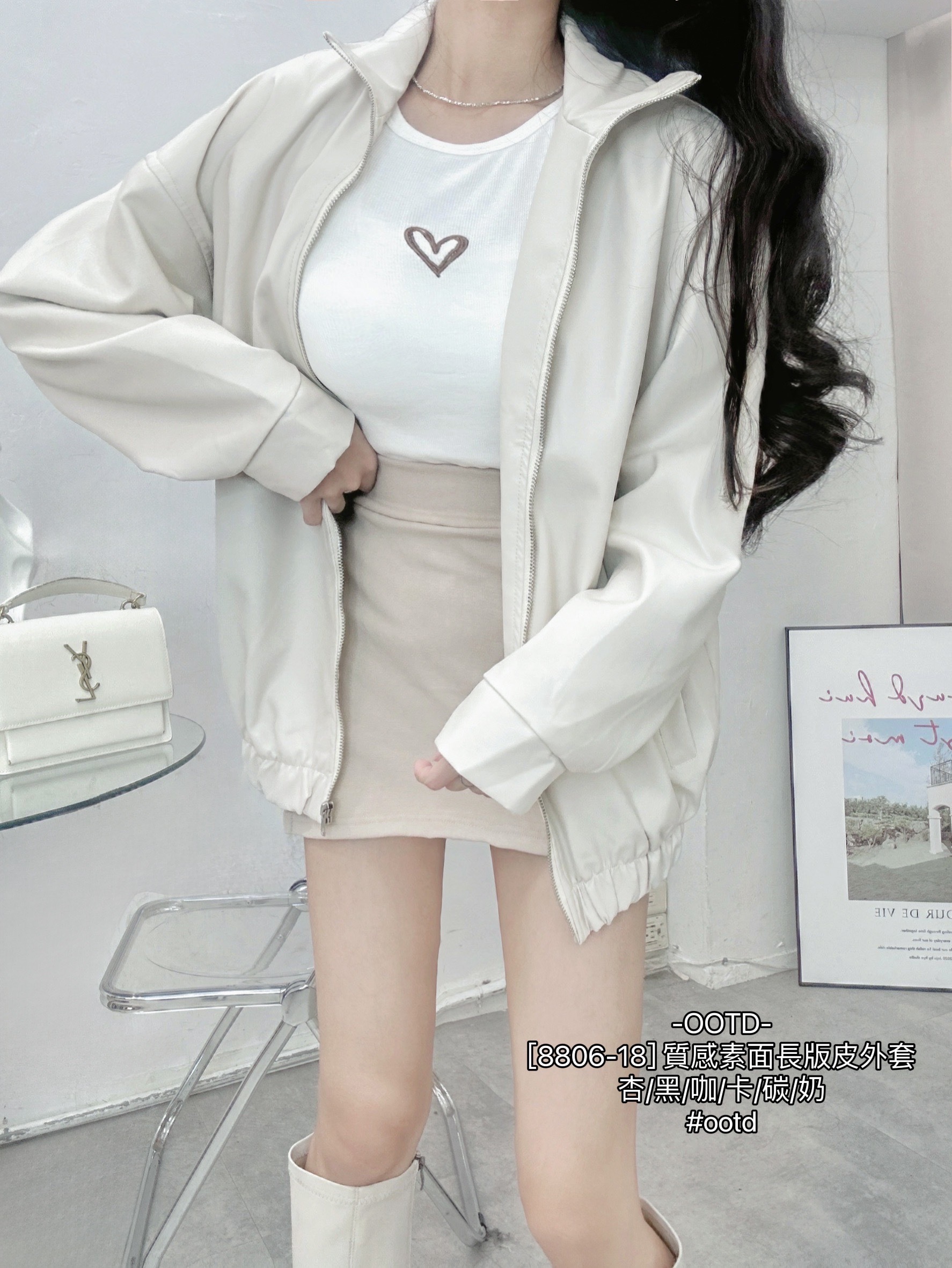 [8806-18] 質感素面長版皮外套 (2)