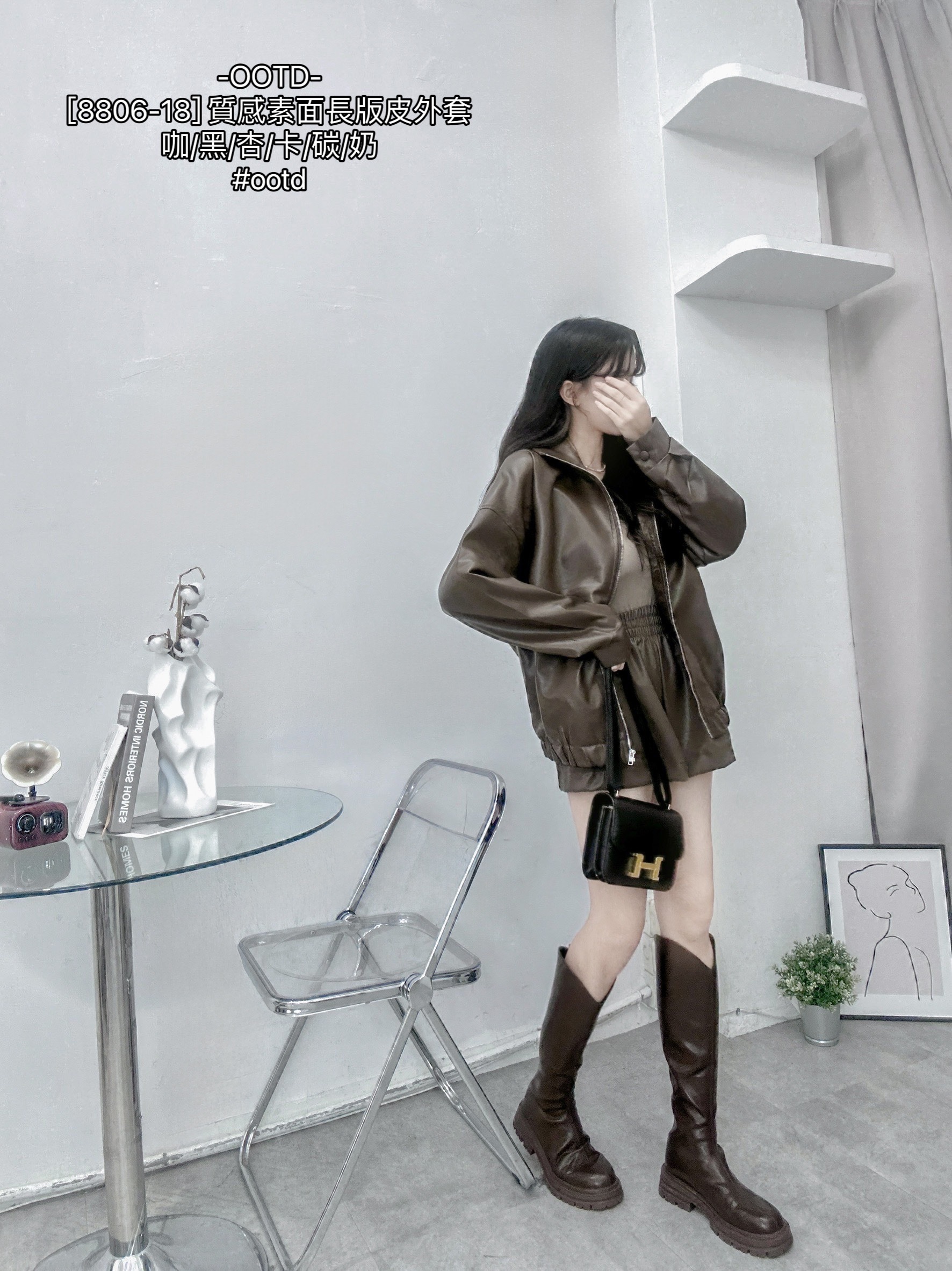 [8806-18] 質感素面長版皮外套 (7)