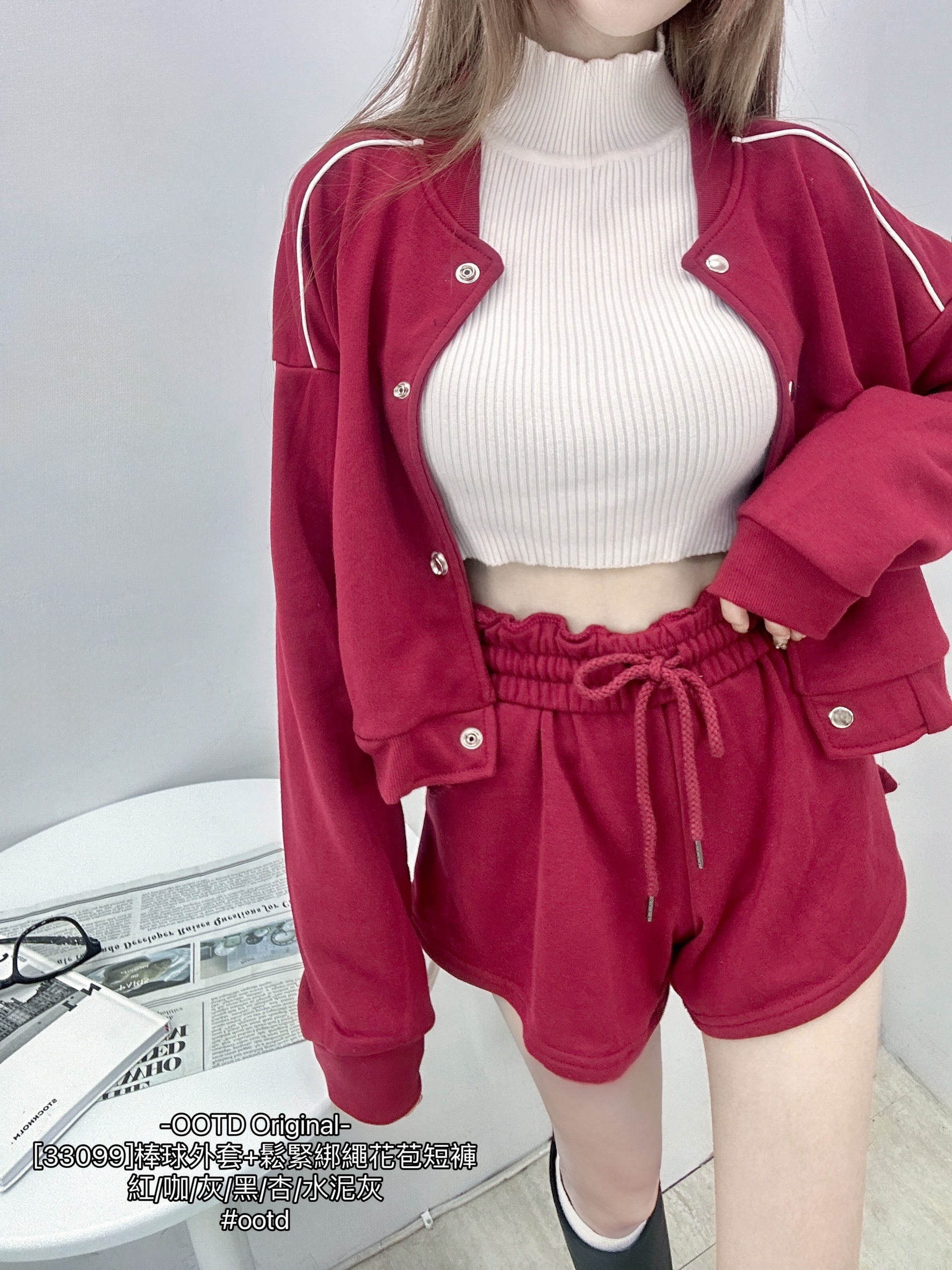 [33099]棒球外套+鬆緊綁繩花苞短褲 (7)