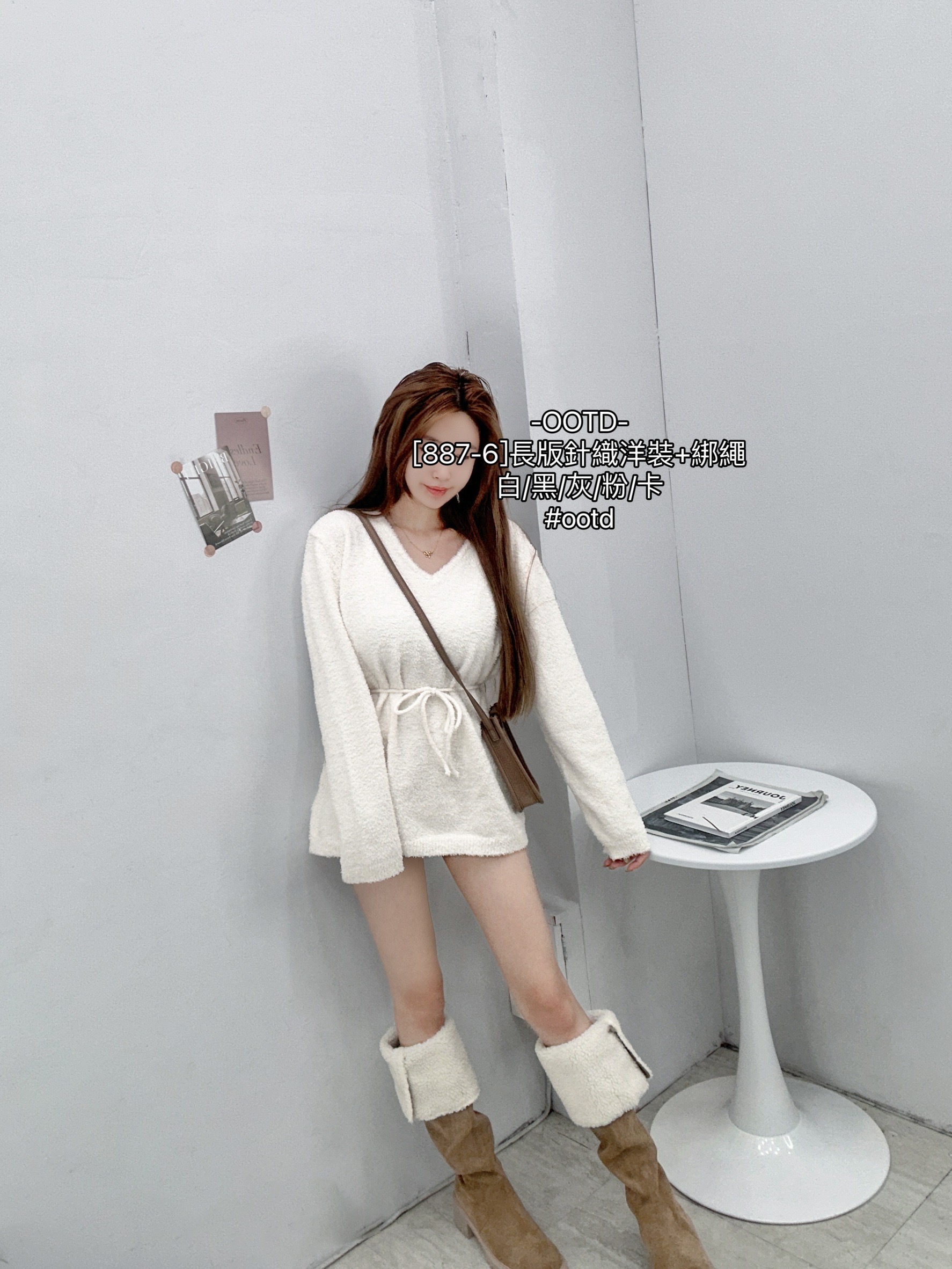 [887-6]長版針織洋裝+綁繩 (2)