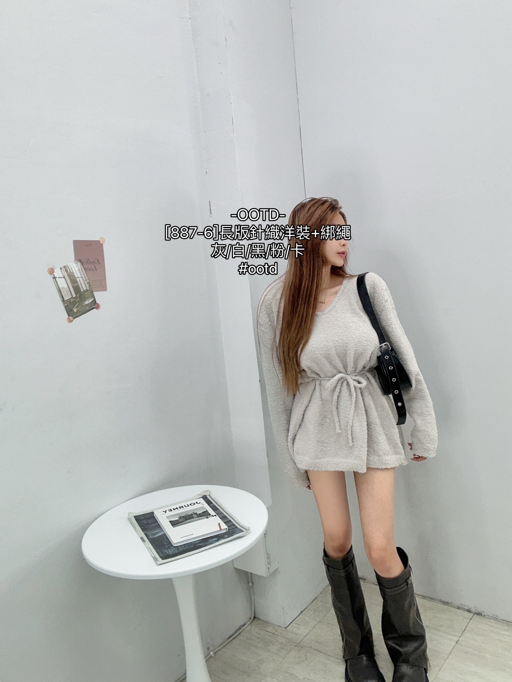 [887-6]長版針織洋裝+綁繩 (3)
