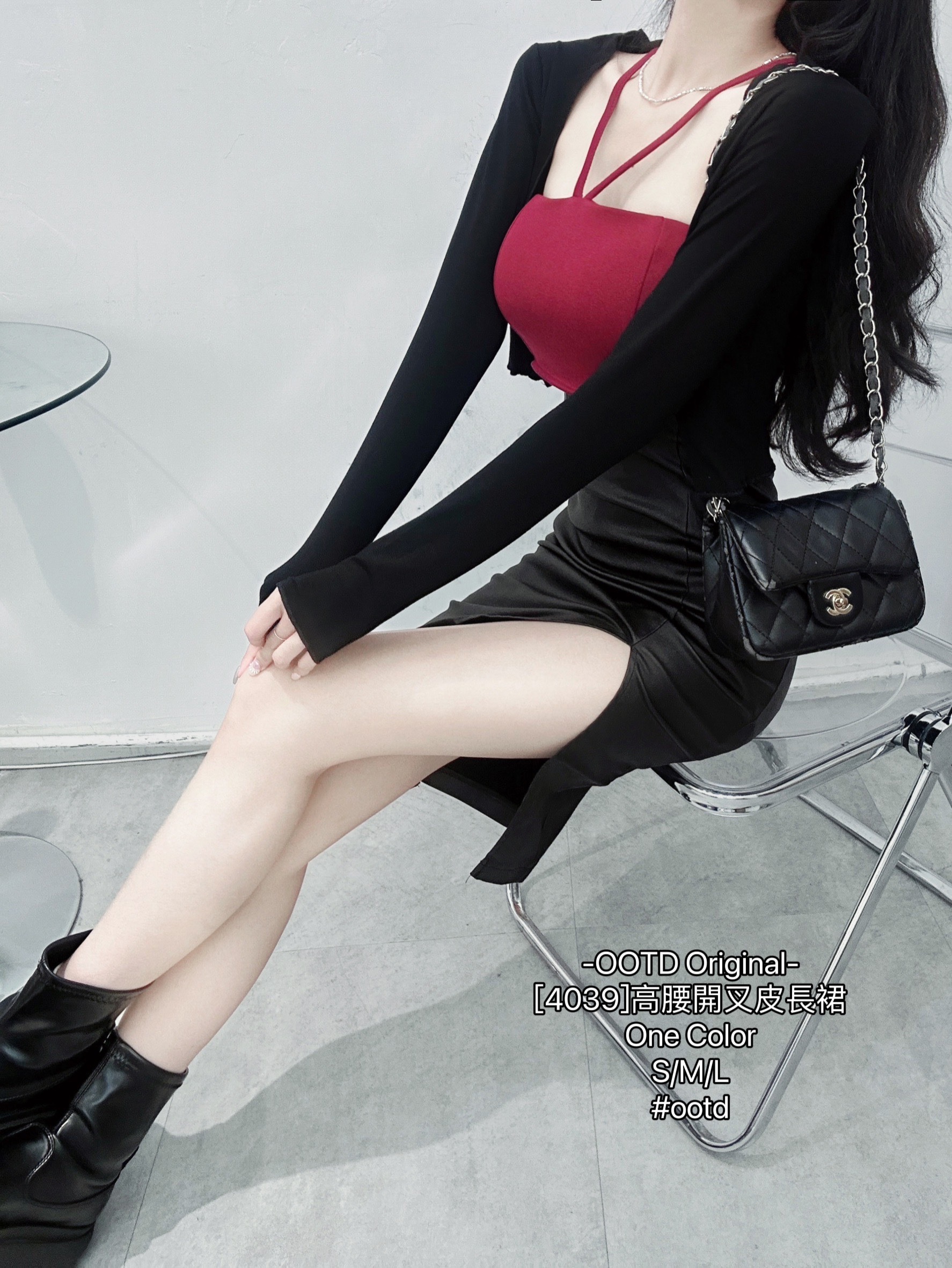 [4039]高腰開叉皮長裙 (4)