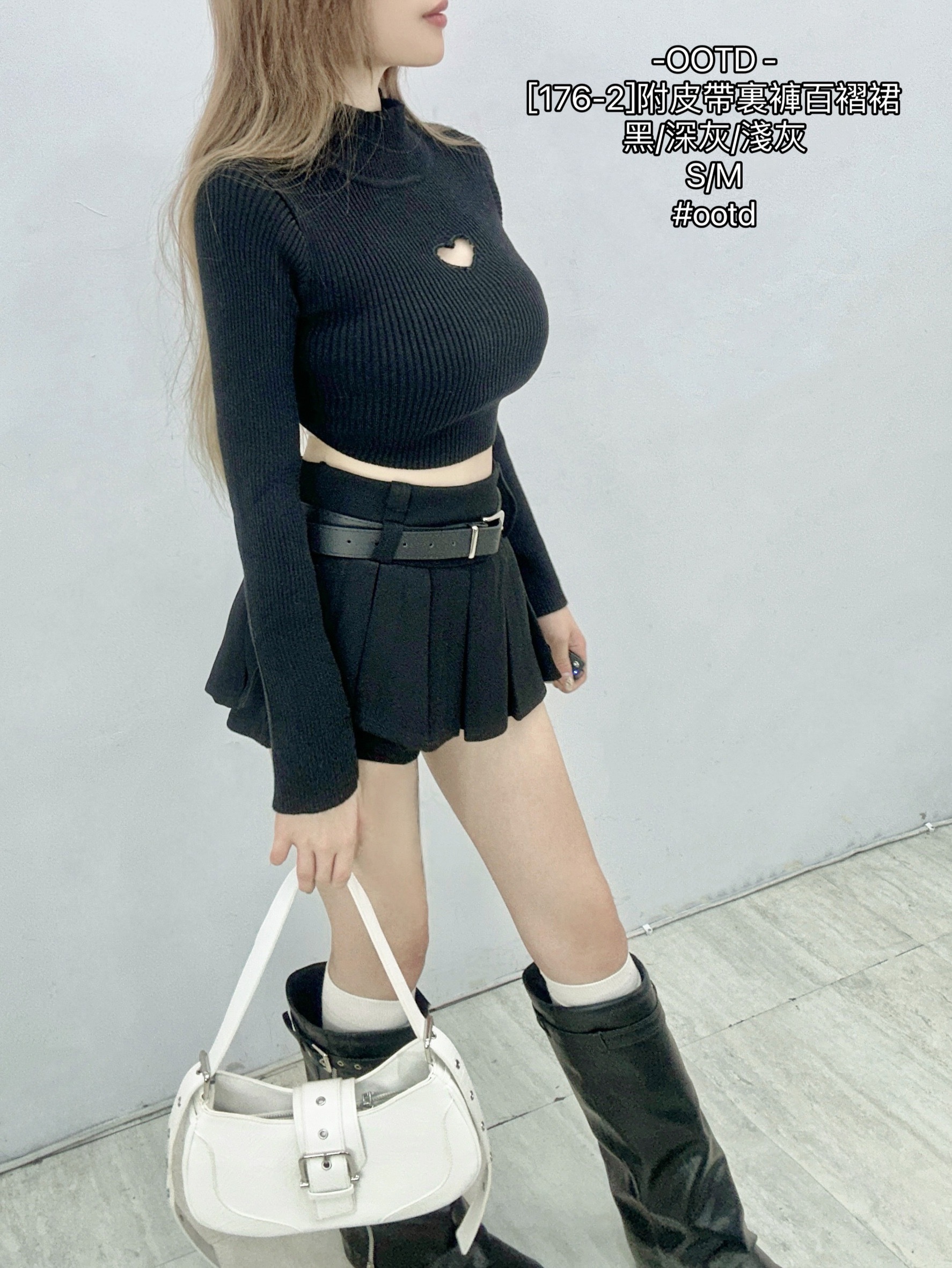 [176-2]附皮帶裏褲百褶裙 (5)